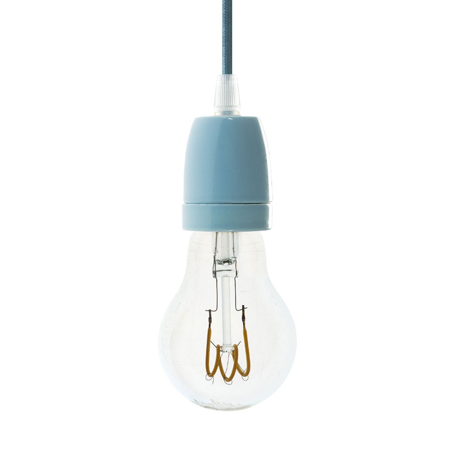 creative cables Závěsná lampa s textilním kabelem a barevnými detaily z porcelánu Barva: Světle modrá