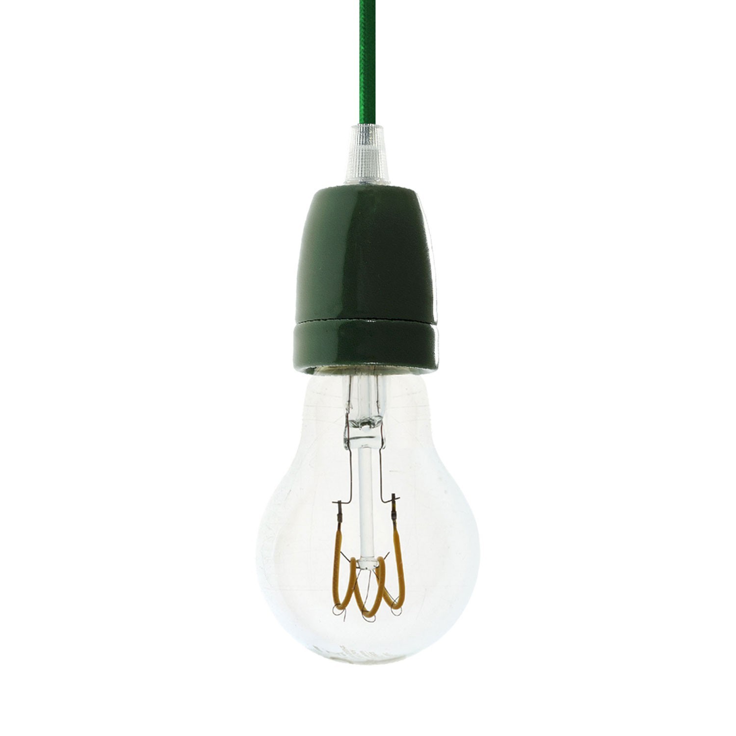 creative cables Závěsná lampa s textilním kabelem a barevnými detaily z porcelánu Barva: Zelená