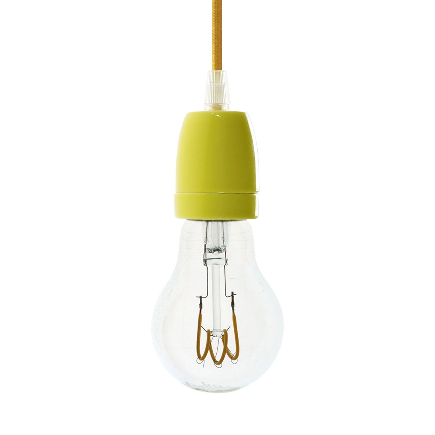creative cables Závěsná lampa s textilním kabelem a barevnými detaily z porcelánu Barva: Žlutá