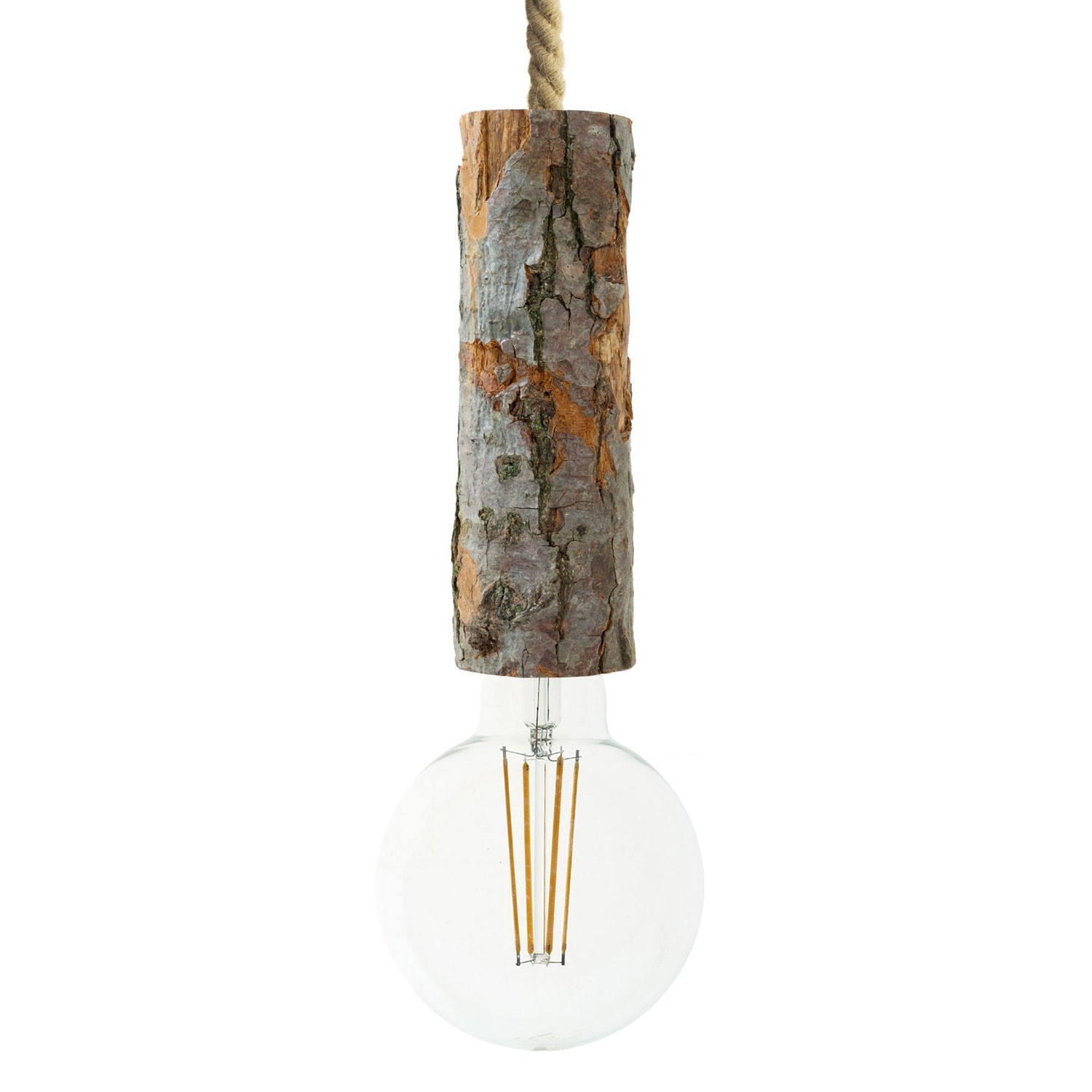 creative cables Závěsná lampa s XL námořnickým kabelem a malou dřevěnou objímkou s kůrou Barva: Hnědá