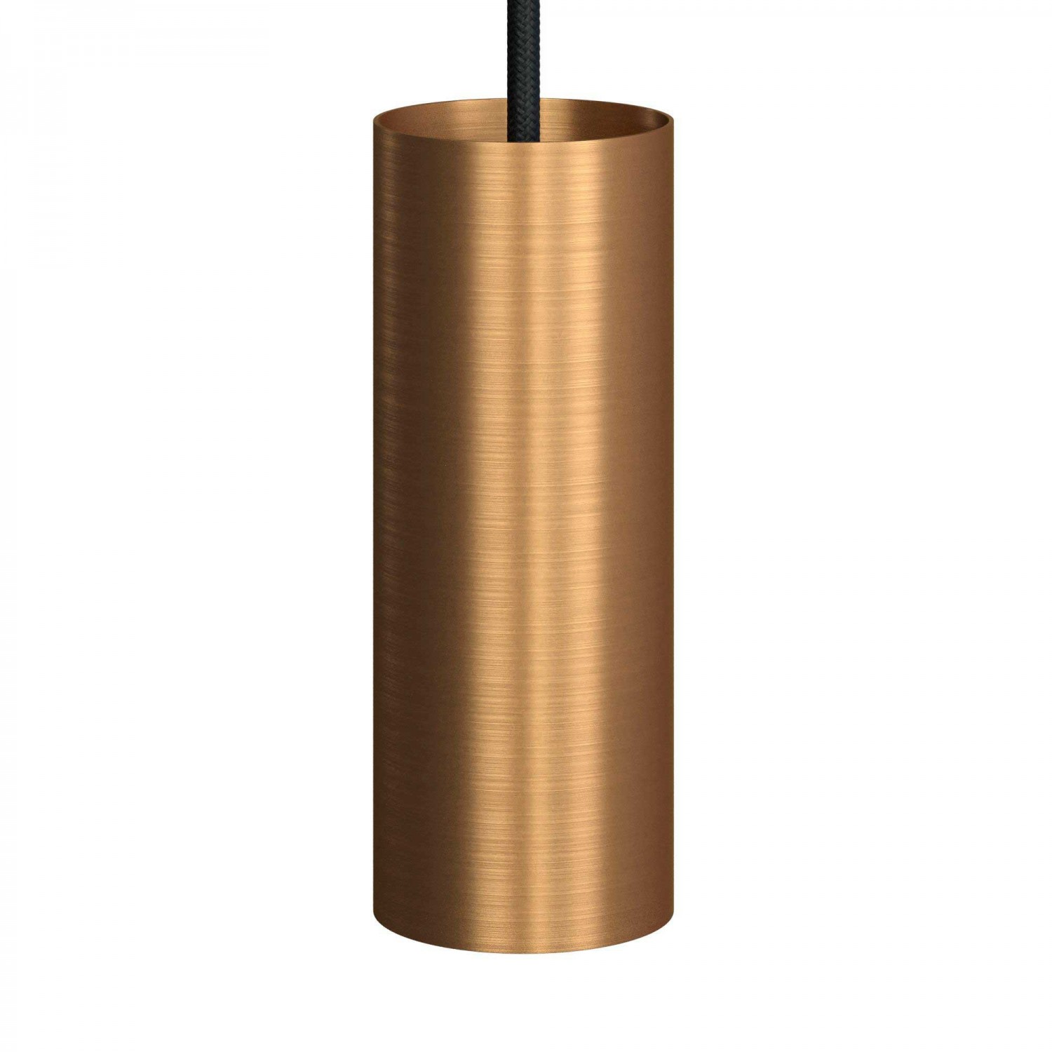 creative cables Závěsná lampa s textilním kabelem, stínidlem Tub-E14 a kovovými detaily Barva: Matný bronz