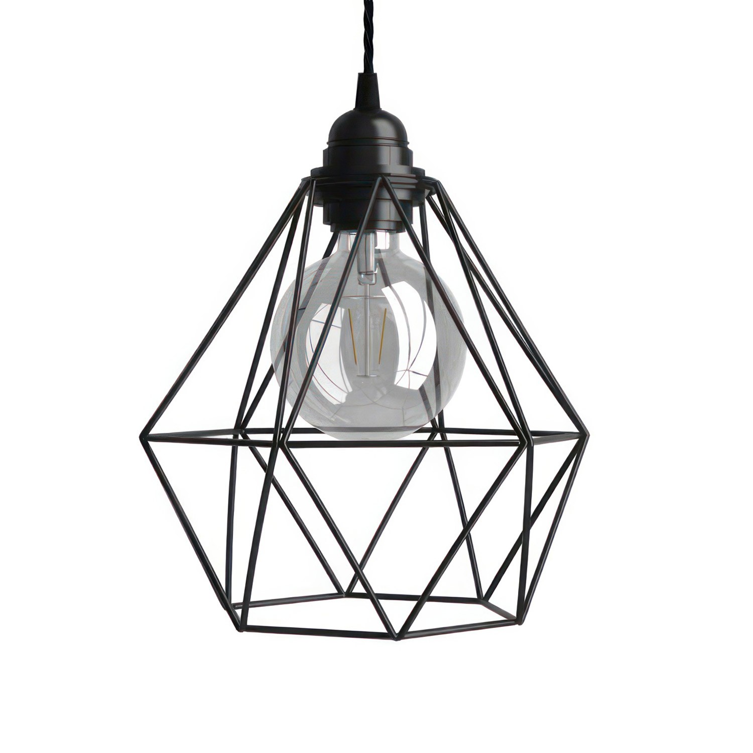 creative cables Závěsná lampa s textilním kabelem, stínidlovým rámem diamant a kovovými detaily Barva: Černá