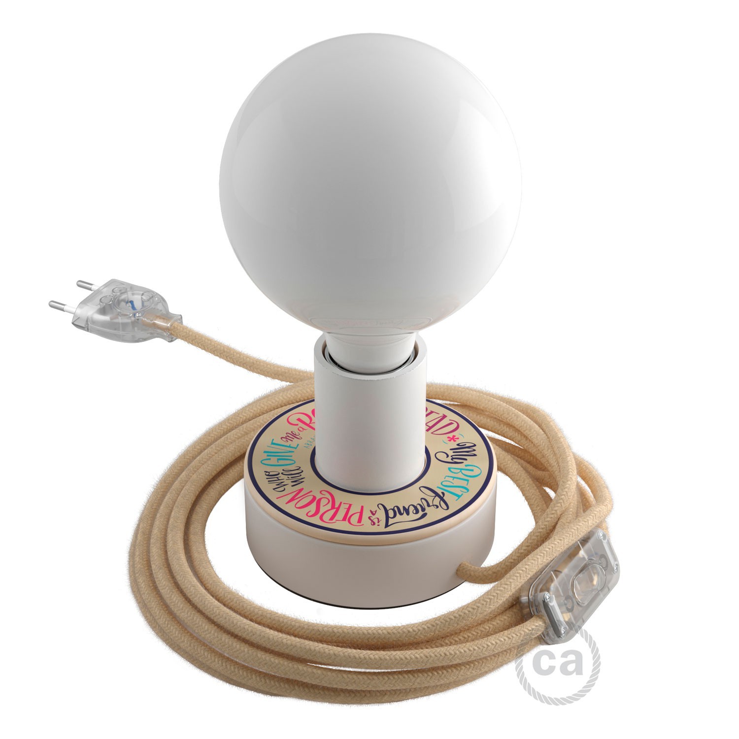 creative cables Svítidlo posaluce mini-ufo s oboustranným dřevěným diskem z kolekce pemberley pond s textilním kabelem, vypínačem a zástrčkou Barva: Fuller+Lincoln