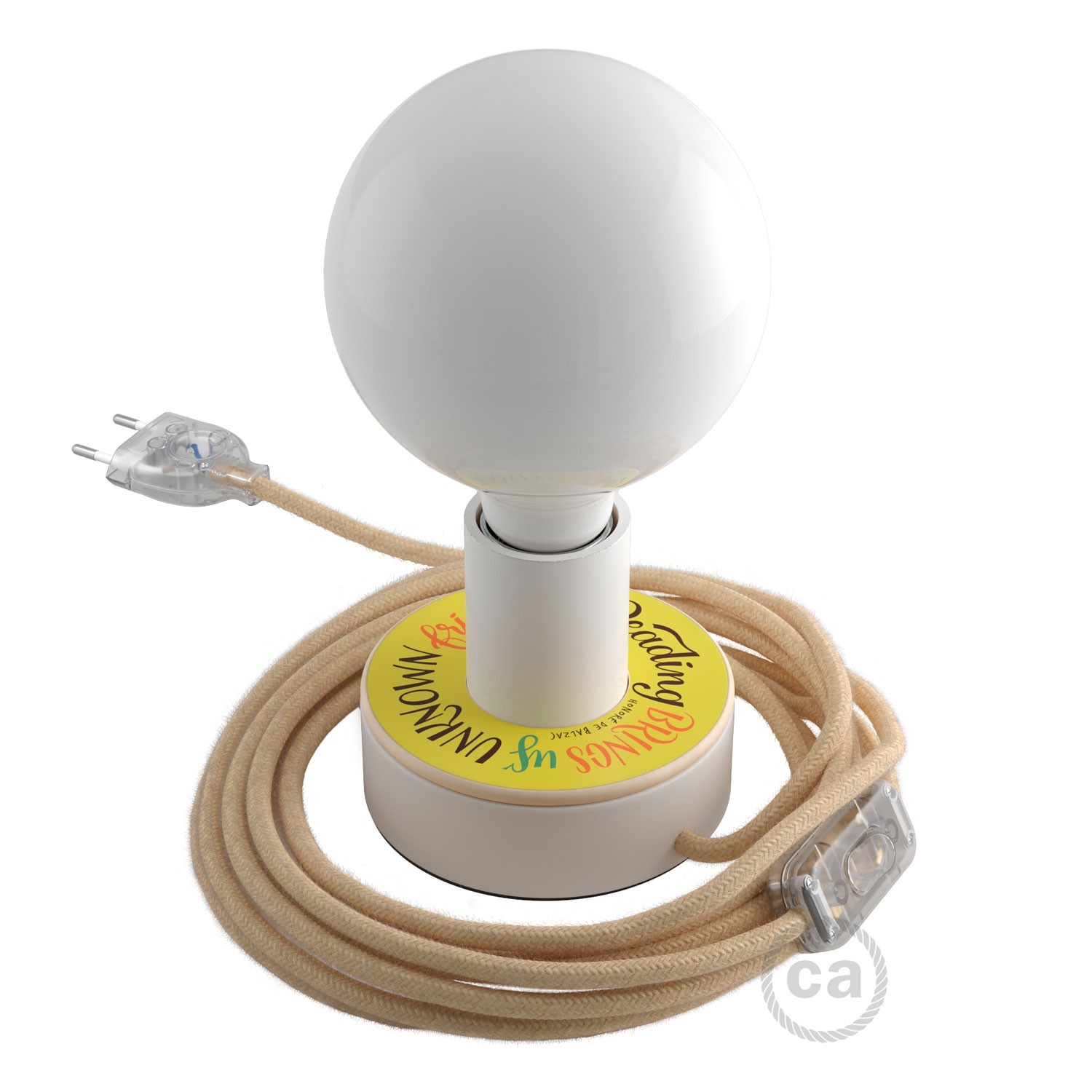 creative cables Svítidlo posaluce mini-ufo s oboustranným dřevěným diskem z kolekce pemberley pond s textilním kabelem, vypínačem a zástrčkou Barva: Pessoa+Balzac