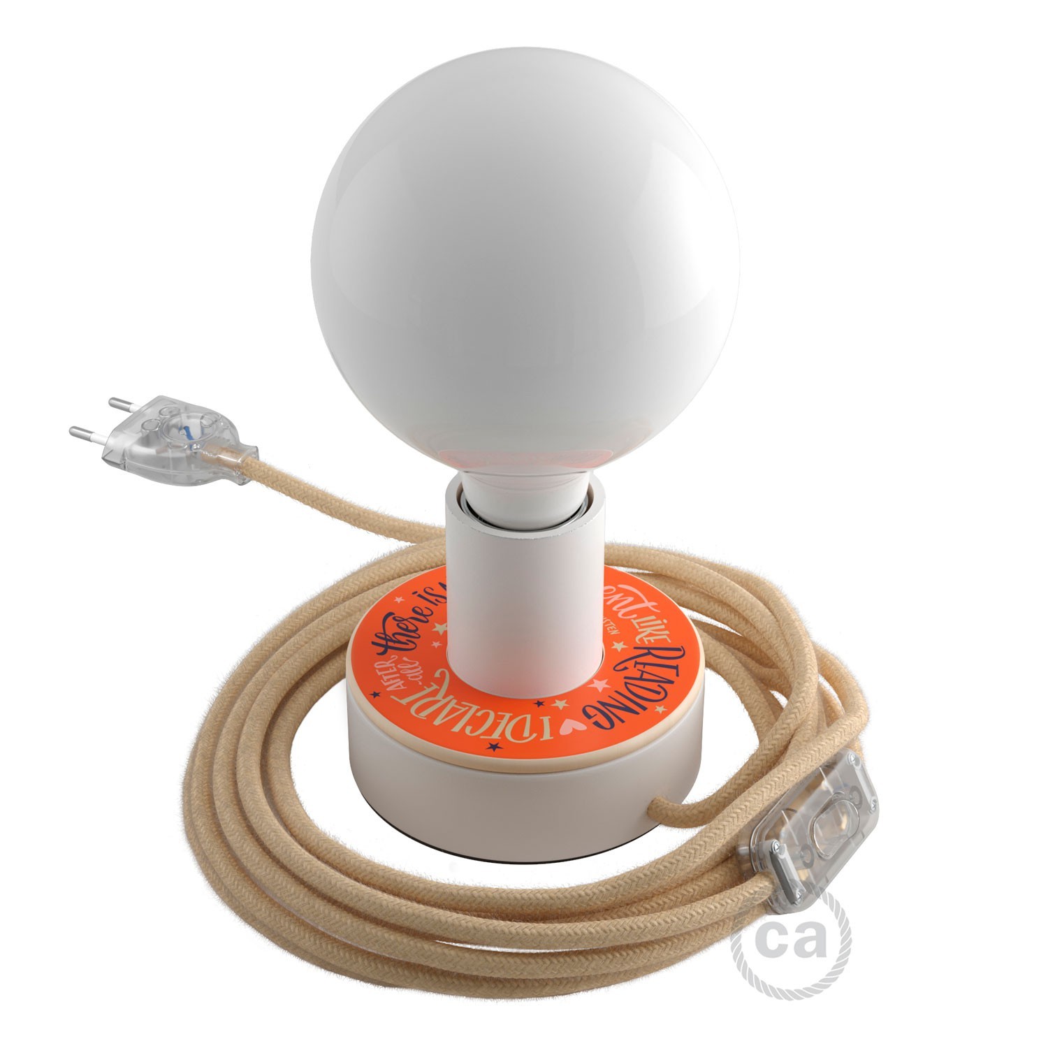 creative cables Svítidlo posaluce mini-ufo s oboustranným dřevěným diskem z kolekce pemberley pond s textilním kabelem, vypínačem a zástrčkou Barva: Austen+Jackson