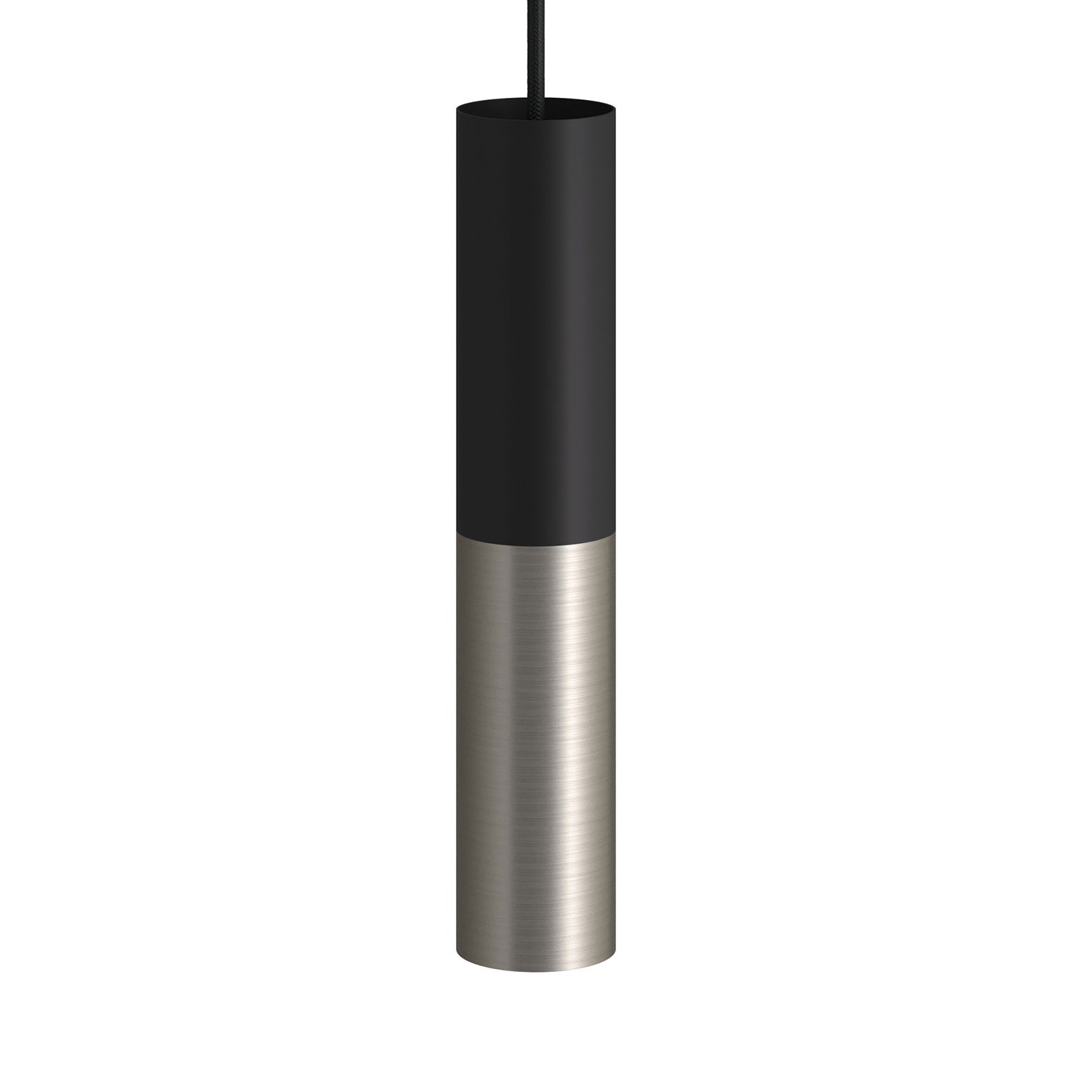 Levně creative cables Závěsná lampa doplněná o textilní kabel a dvojité stínidlo Tub-E14 Barva: Černá-matný chrom