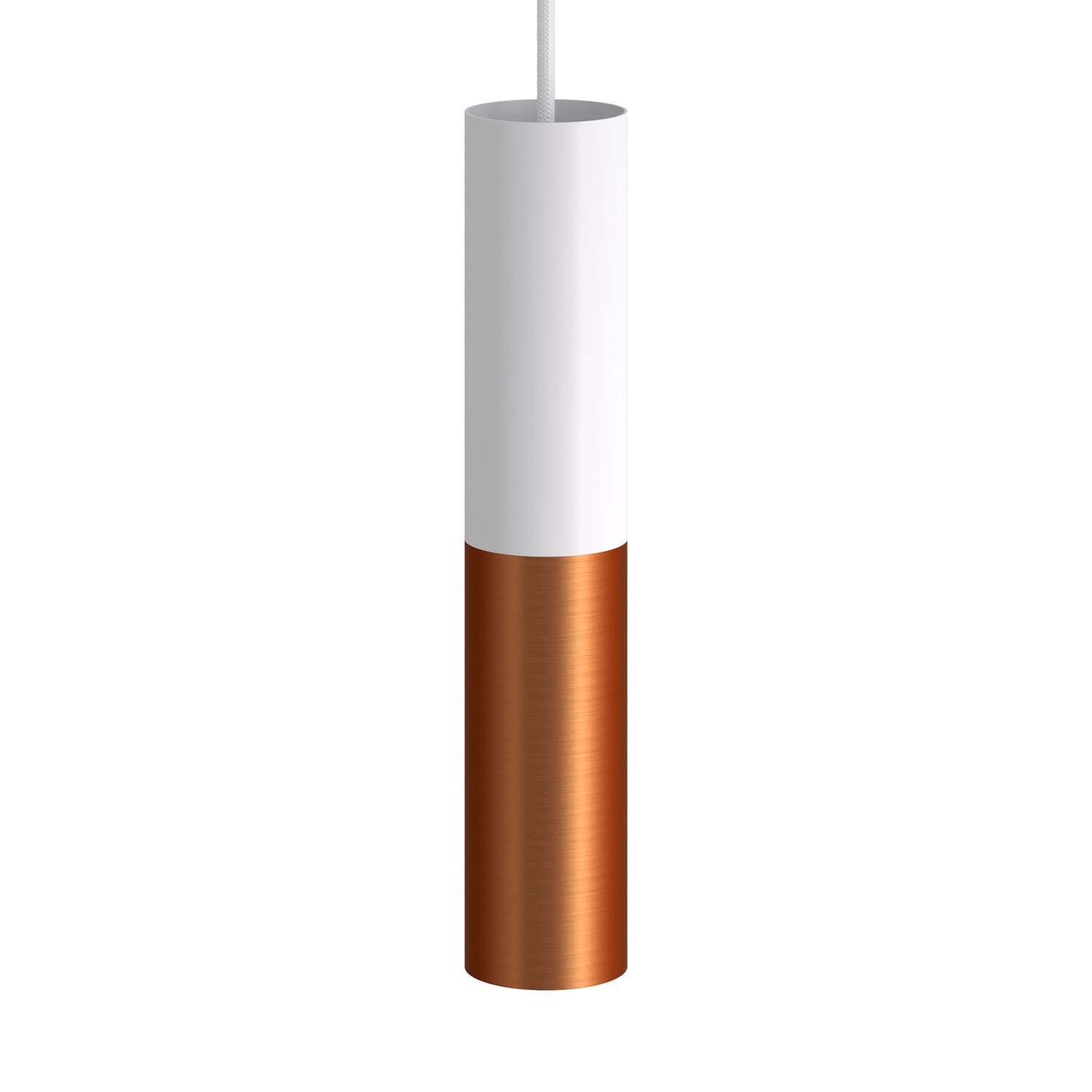 creative cables Závěsná lampa doplněná o textilní kabel a dvojité stínidlo Tub-E14 Barva: Matná bílá-matná měď