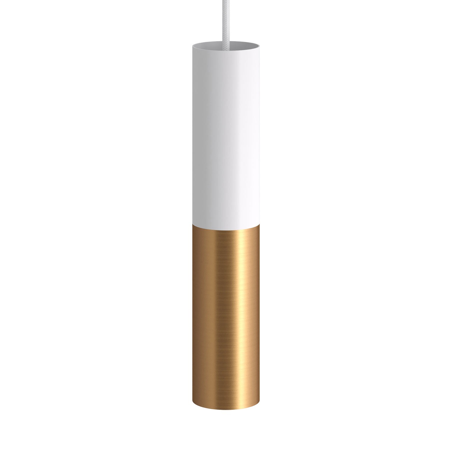 Levně creative cables Závěsná lampa doplněná o textilní kabel a dvojité stínidlo Tub-E14 Barva: Matná bílá-Matný bronz