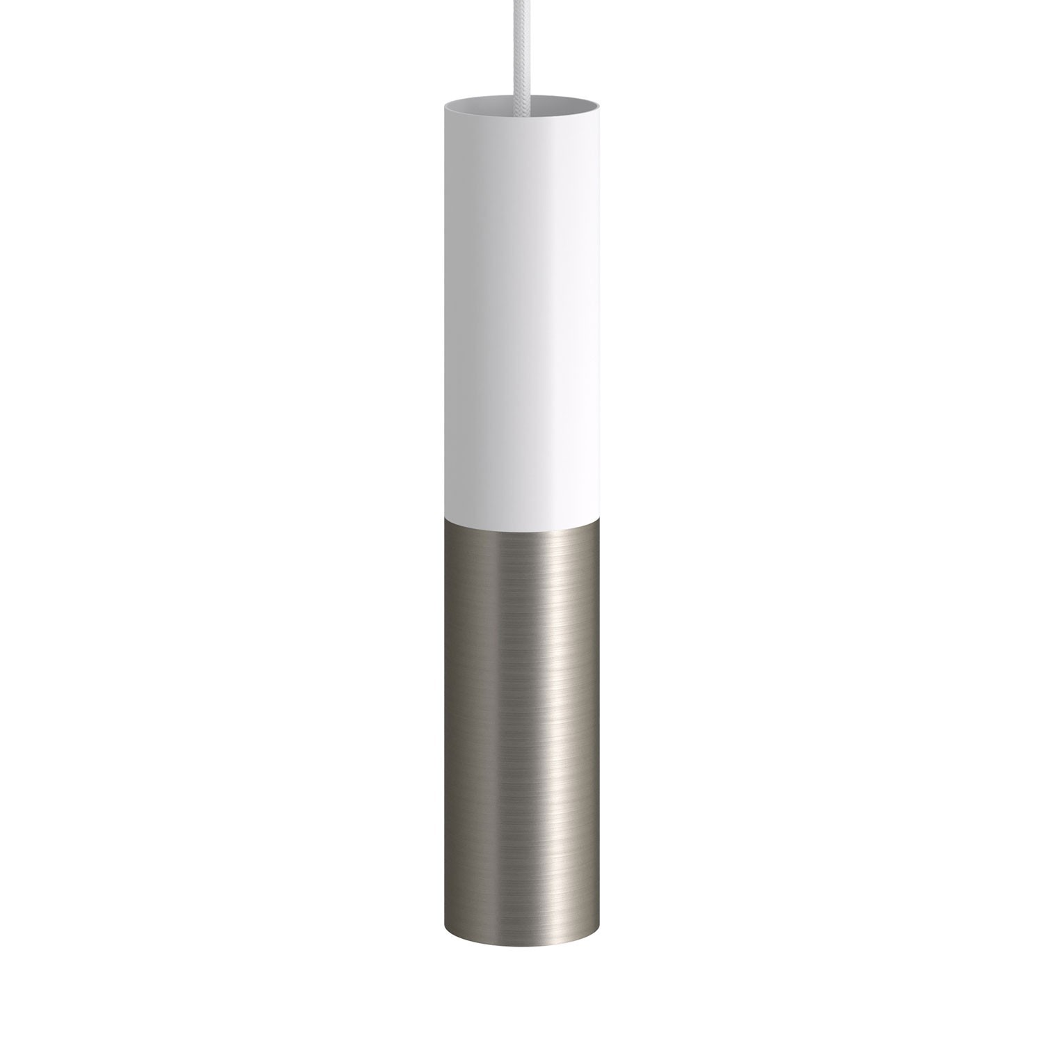 Levně creative cables Závěsná lampa doplněná o textilní kabel a dvojité stínidlo Tub-E14 Barva: Matná bílá-matný chrom