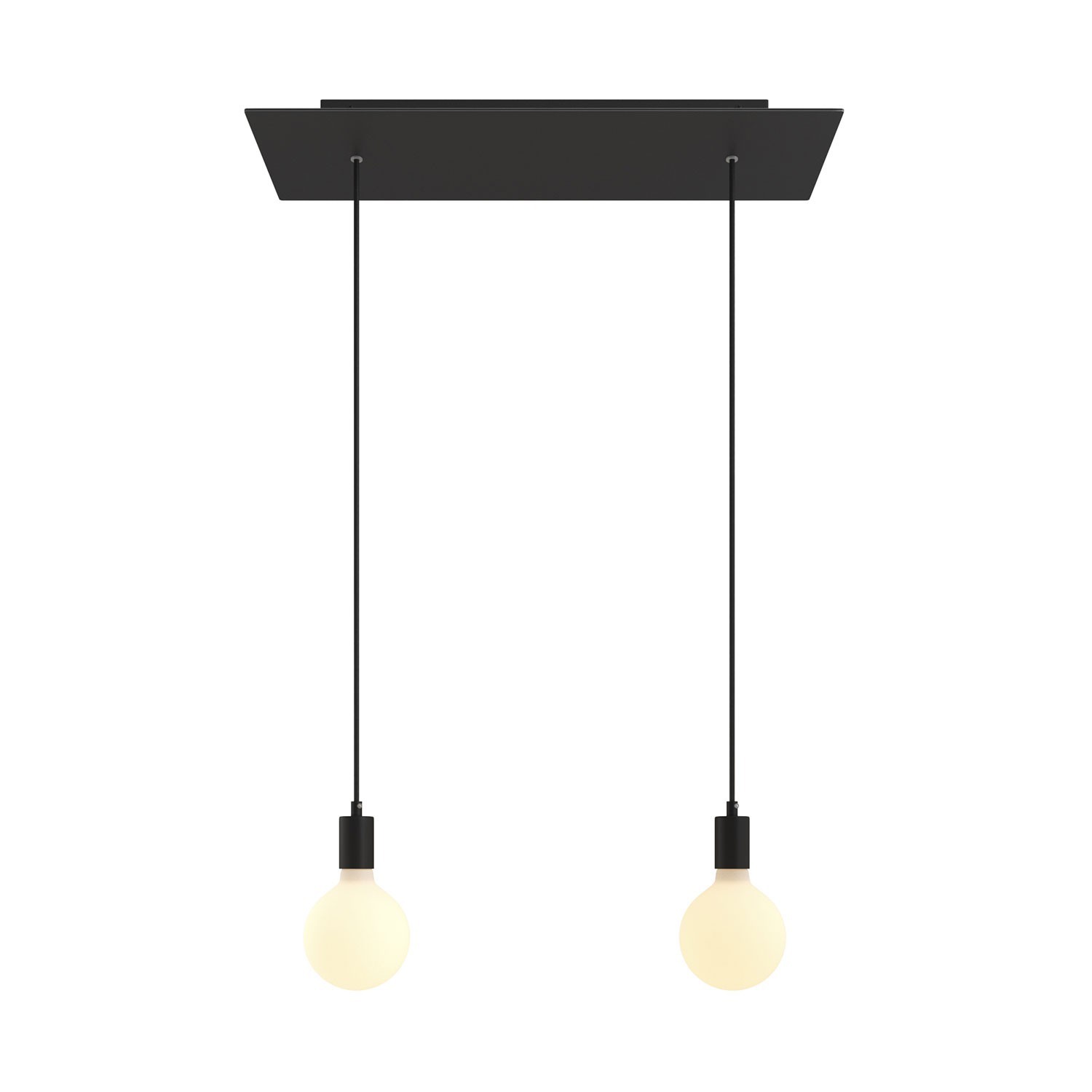 Levně creative cables Závěsná lampa se 2 světly, s obdélníkovým XXL baldachýnem Rose-one, textilním kabelem a kovovými komponenty Barva: Matný černý dibond