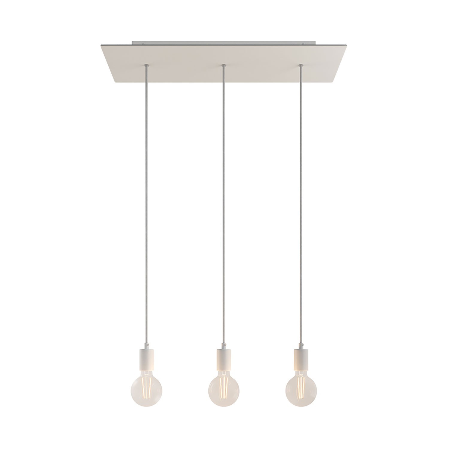 creative cables Závěsná lampa se 3 světly, s obdélníkovým XXL baldachýnem Rose-one, textilním kabelem a kovovými komponenty Barva: Matný bílý dibond