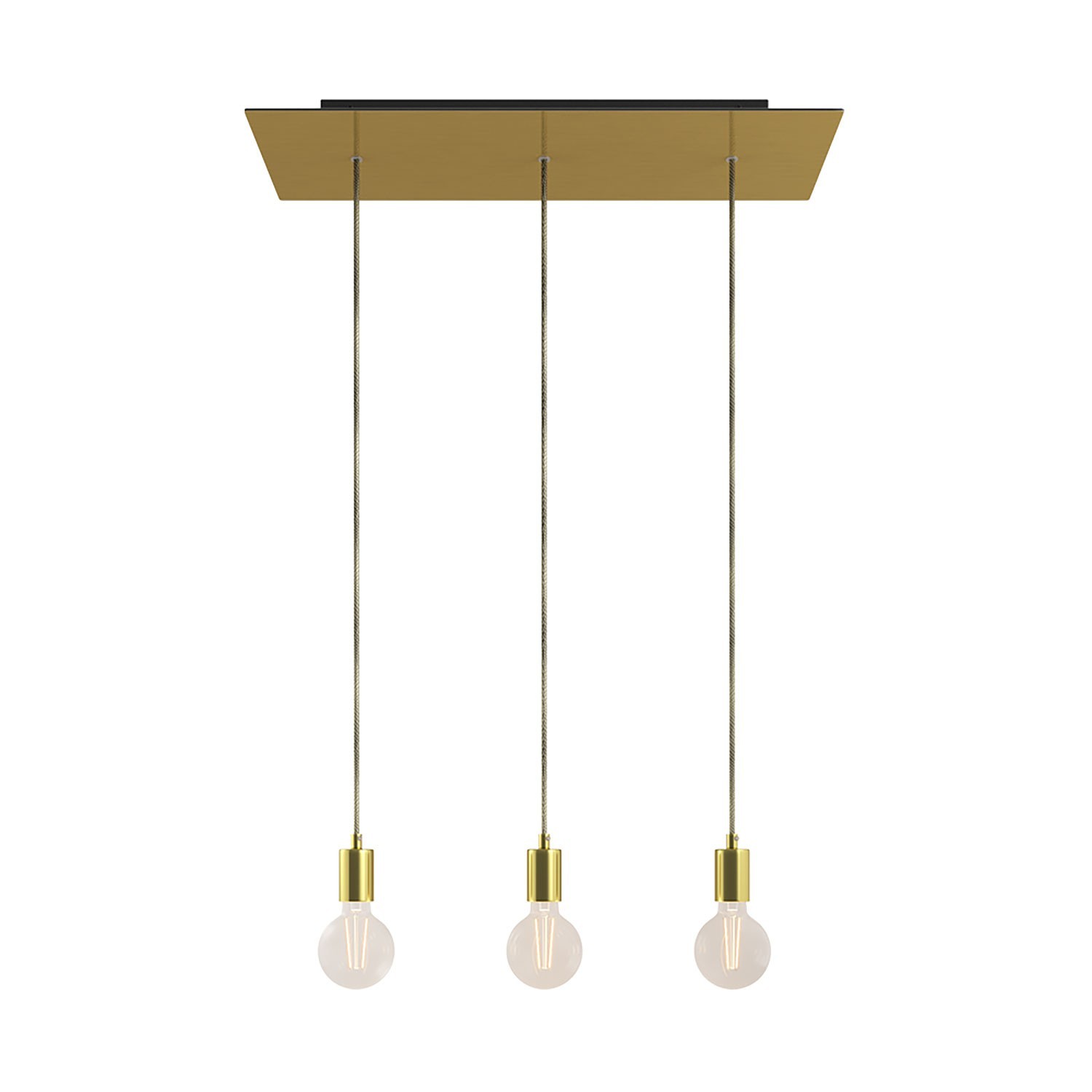 creative cables Závěsná lampa se 3 světly, s obdélníkovým XXL baldachýnem Rose-one, textilním kabelem a kovovými komponenty Barva: Hladký mosazný dibond