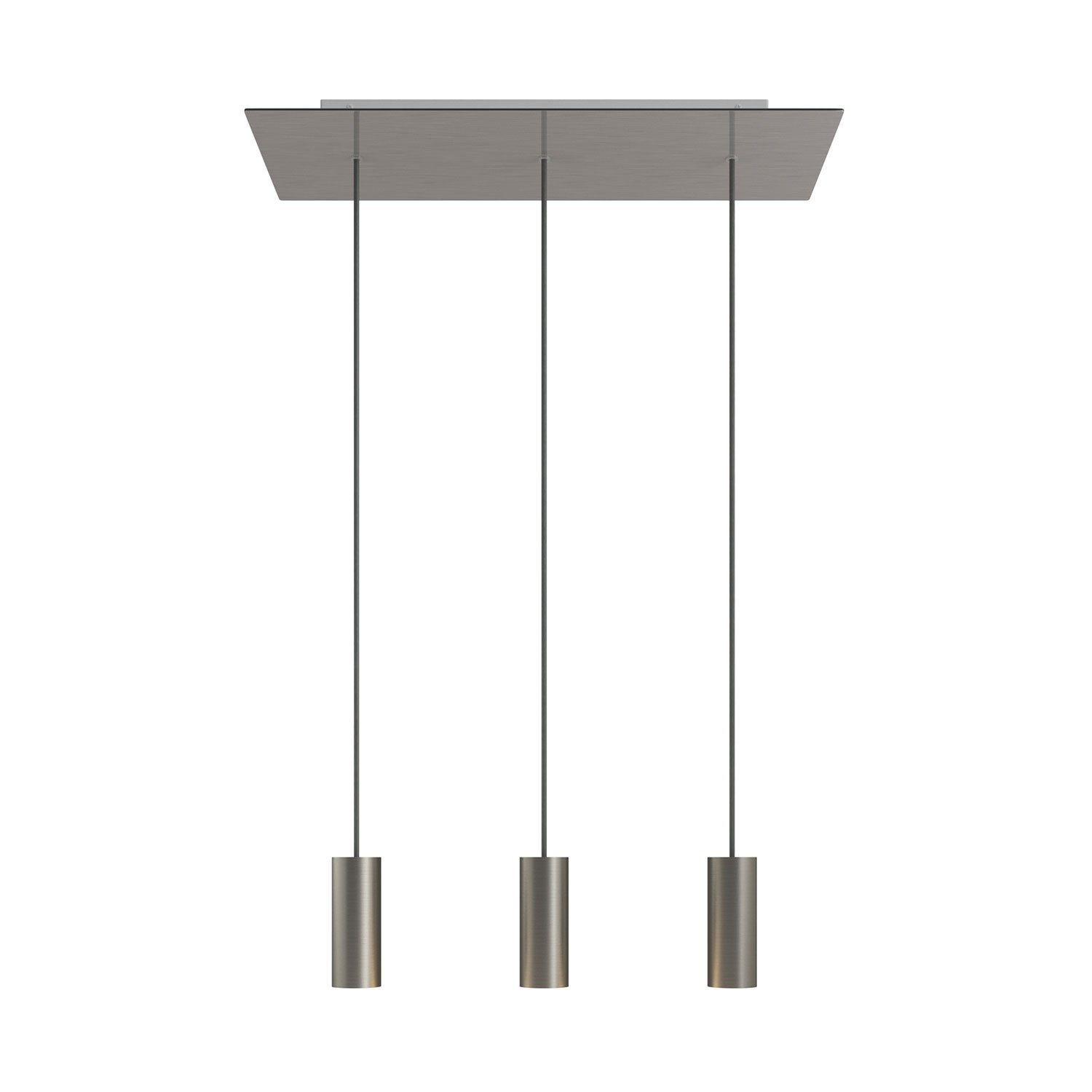 creative cables Závěsná lampa se 3 světly, s obdélníkovým XXL baldachýnem Rose-one, textilním kabelem a kovovými stínidly Tub-E14 Barva: Hladký ocelový dibond