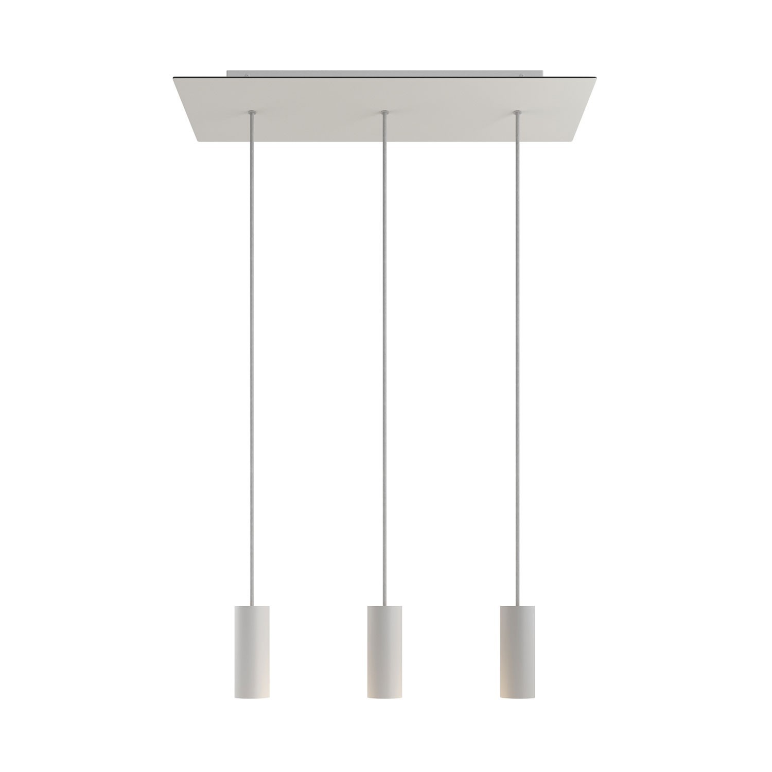 creative cables Závěsná lampa se 3 světly, s obdélníkovým XXL baldachýnem Rose-one, textilním kabelem a kovovými stínidly Tub-E14 Barva: Matný bílý dibond