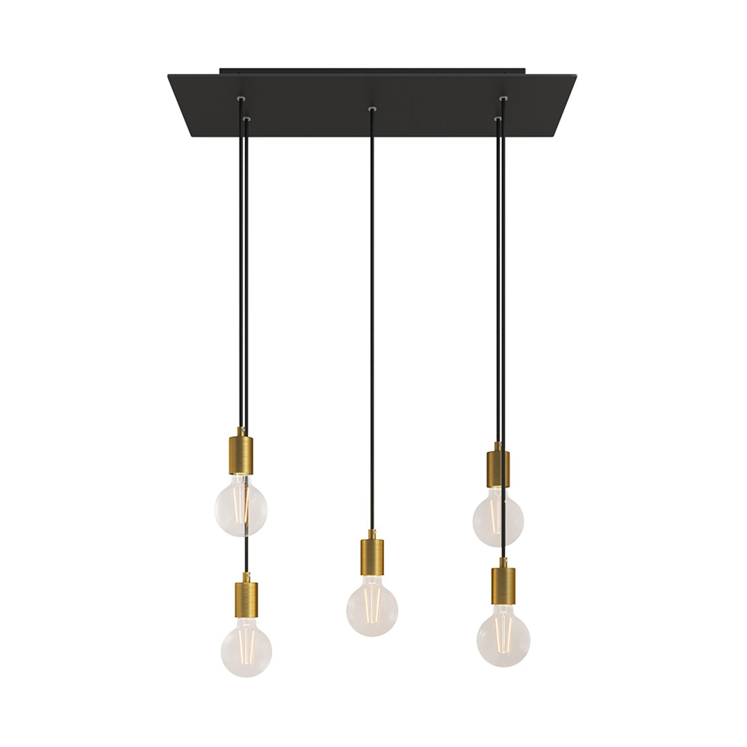 creative cables Závěsná lampa s 5 světly, s obdélníkovým XXL baldachýnem Rose-one, textilním kabelem a kovovými komponenty Barva: Matný černý dibond