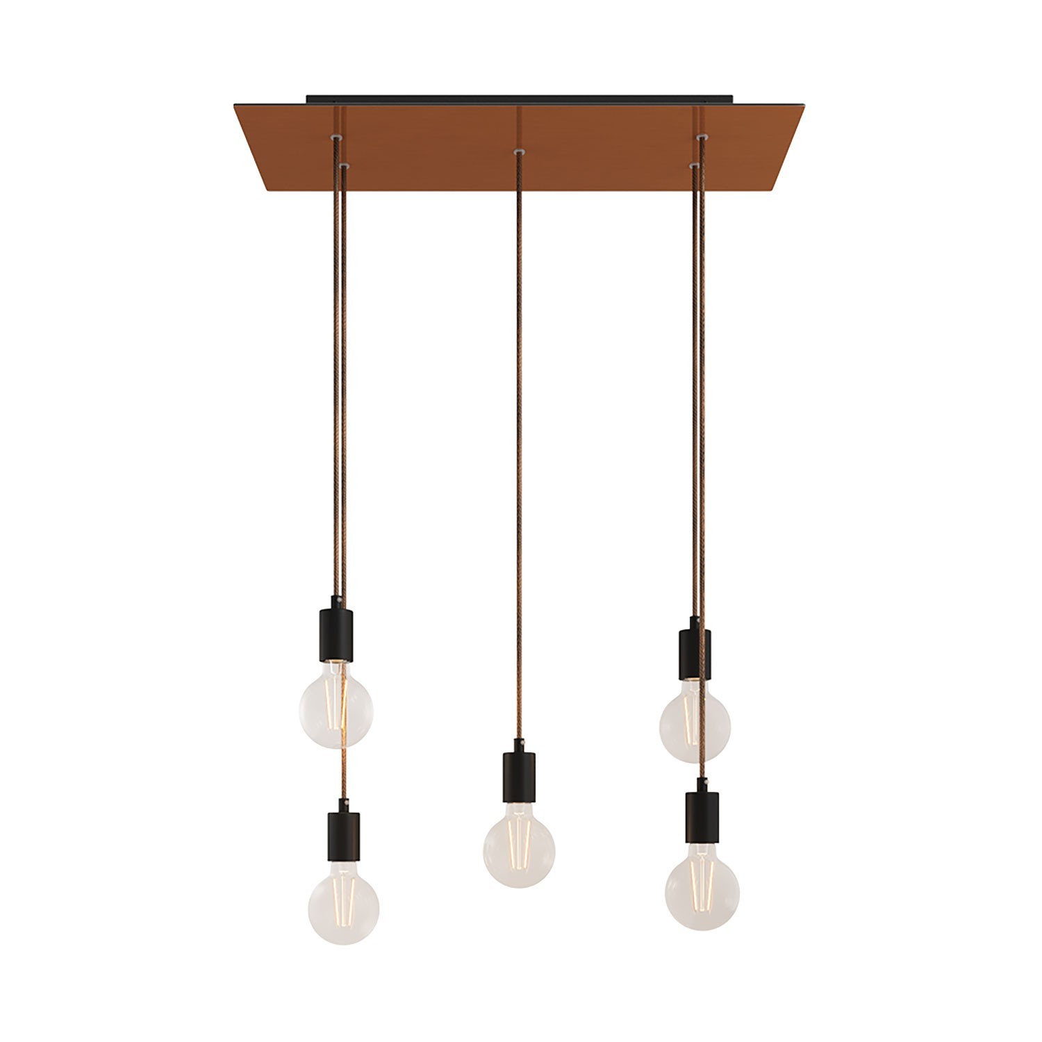 creative cables Závěsná lampa s 5 světly, s obdélníkovým XXL baldachýnem Rose-one, textilním kabelem a kovovými komponenty Barva: Hladký měděný dibond