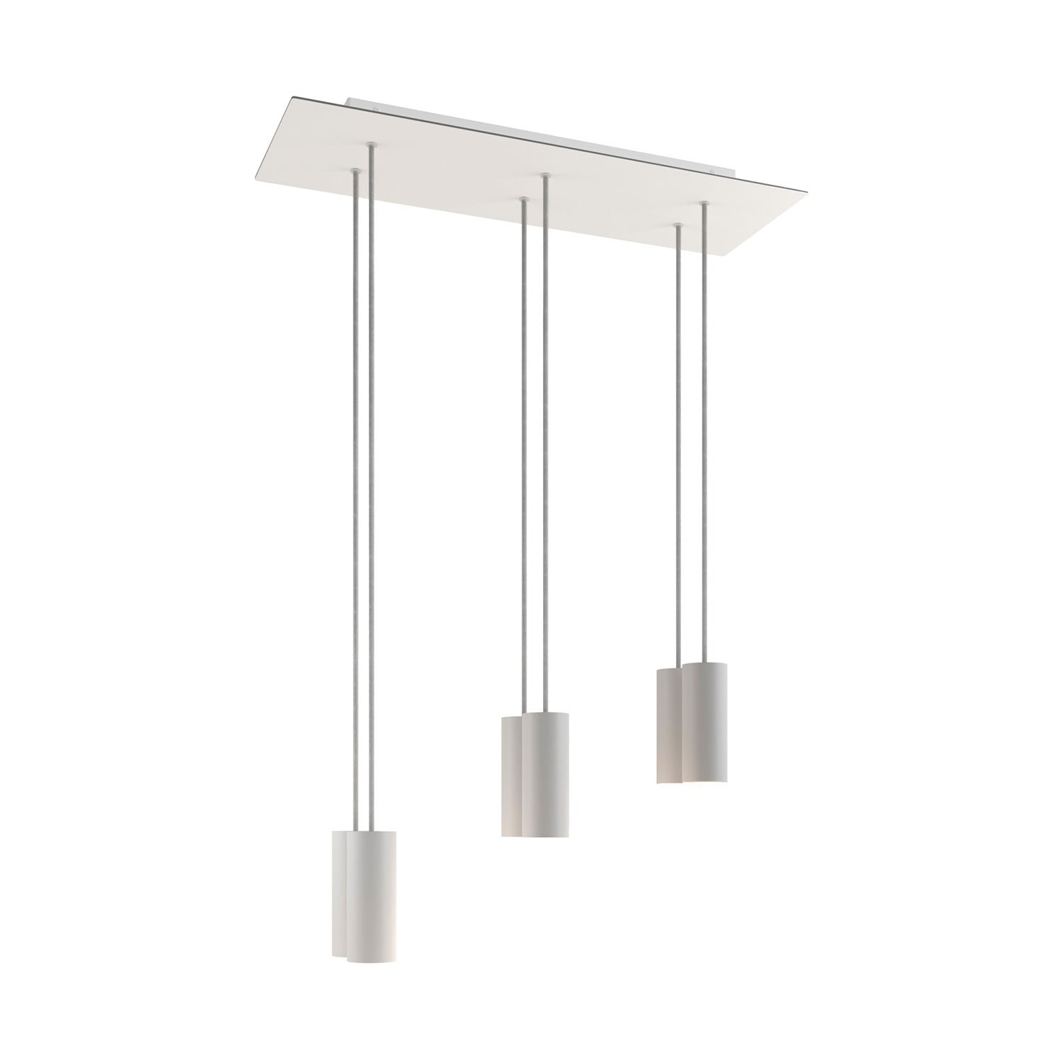 creative cables Závěsná lampa s 6 světly, s obdélníkovým XXL baldachýnem Rose-one, textilním kabelem a kovovými stínidly Tub-E14 Barva: Matný bílý dibond