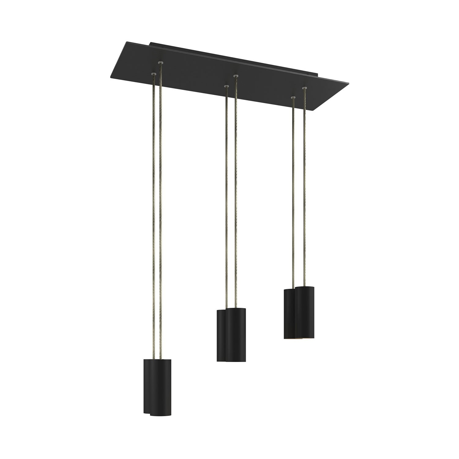 creative cables Závěsná lampa s 6 světly, s obdélníkovým XXL baldachýnem Rose-one, textilním kabelem a kovovými stínidly Tub-E14 Barva: Matný černý dibond