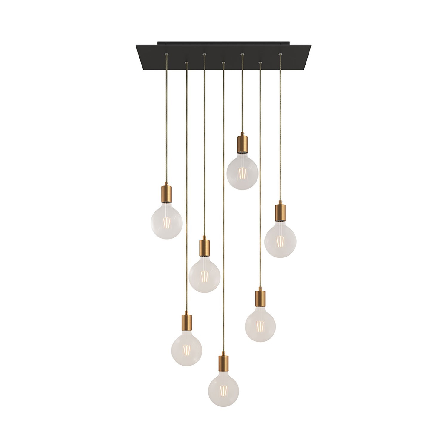 Levně creative cables Závěsná lampa se 7 světly, s obdélníkovým XXL baldachýnem Rose-one, textilním kabelem a kovovými komponenty Barva: Matný černý dibond