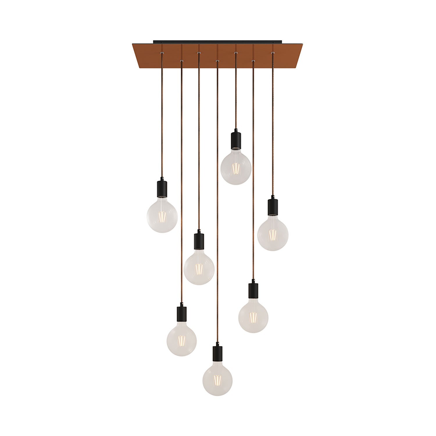 creative cables Závěsná lampa se 7 světly, s obdélníkovým XXL baldachýnem Rose-one, textilním kabelem a kovovými komponenty Barva: Hladký měděný dibond