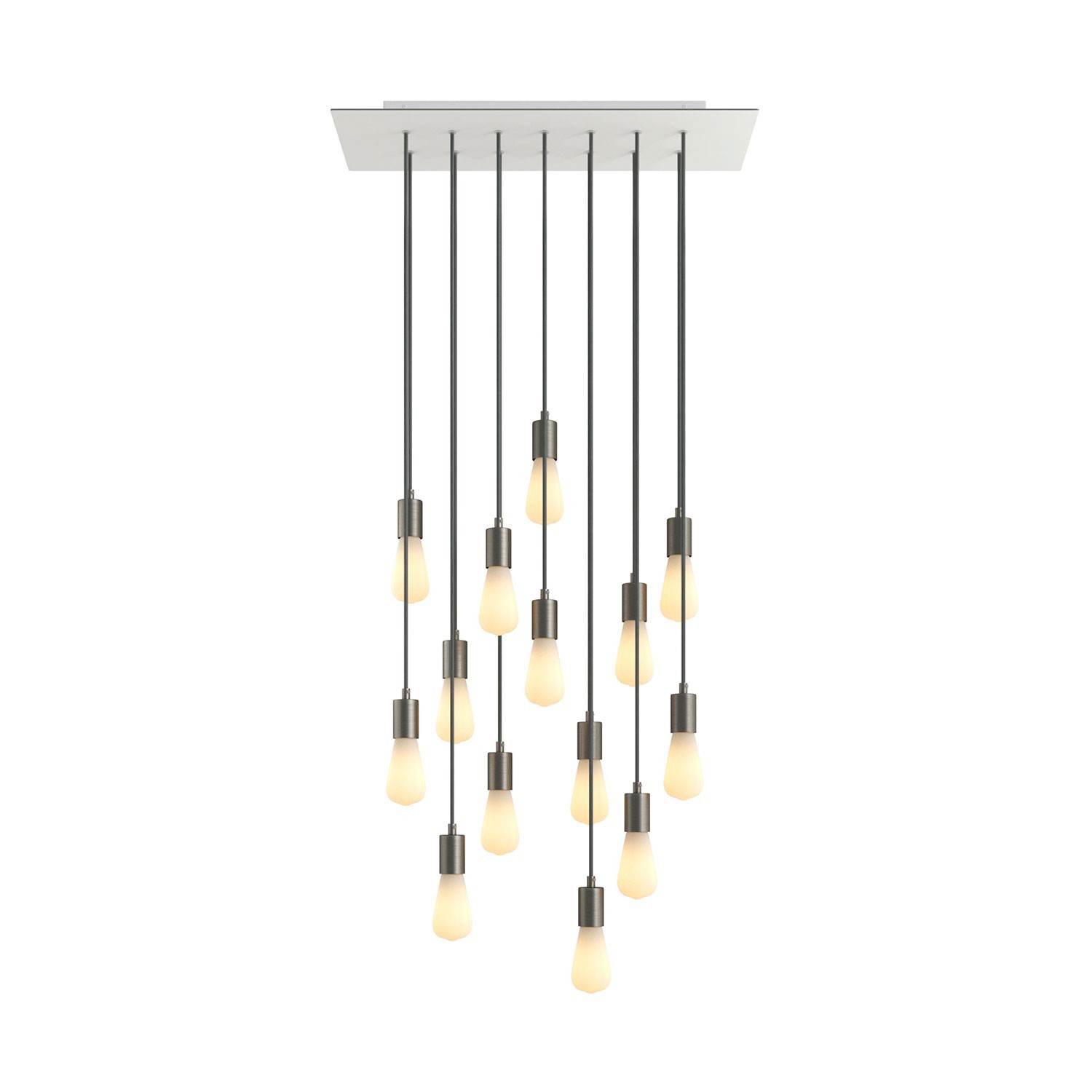 creative cables Závěsná lampa se 14 světly, s obdélníkovým XXL baldachýnem Rose-one, textilním kabelem a kovovými komponenty Barva: Matný bílý dibond