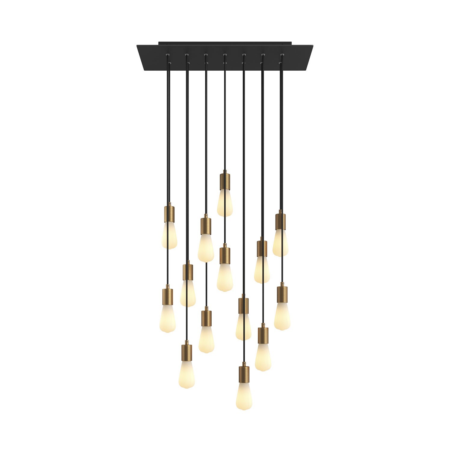 creative cables Závěsná lampa se 14 světly, s obdélníkovým XXL baldachýnem Rose-one, textilním kabelem a kovovými komponenty Barva: Matný černý dibond