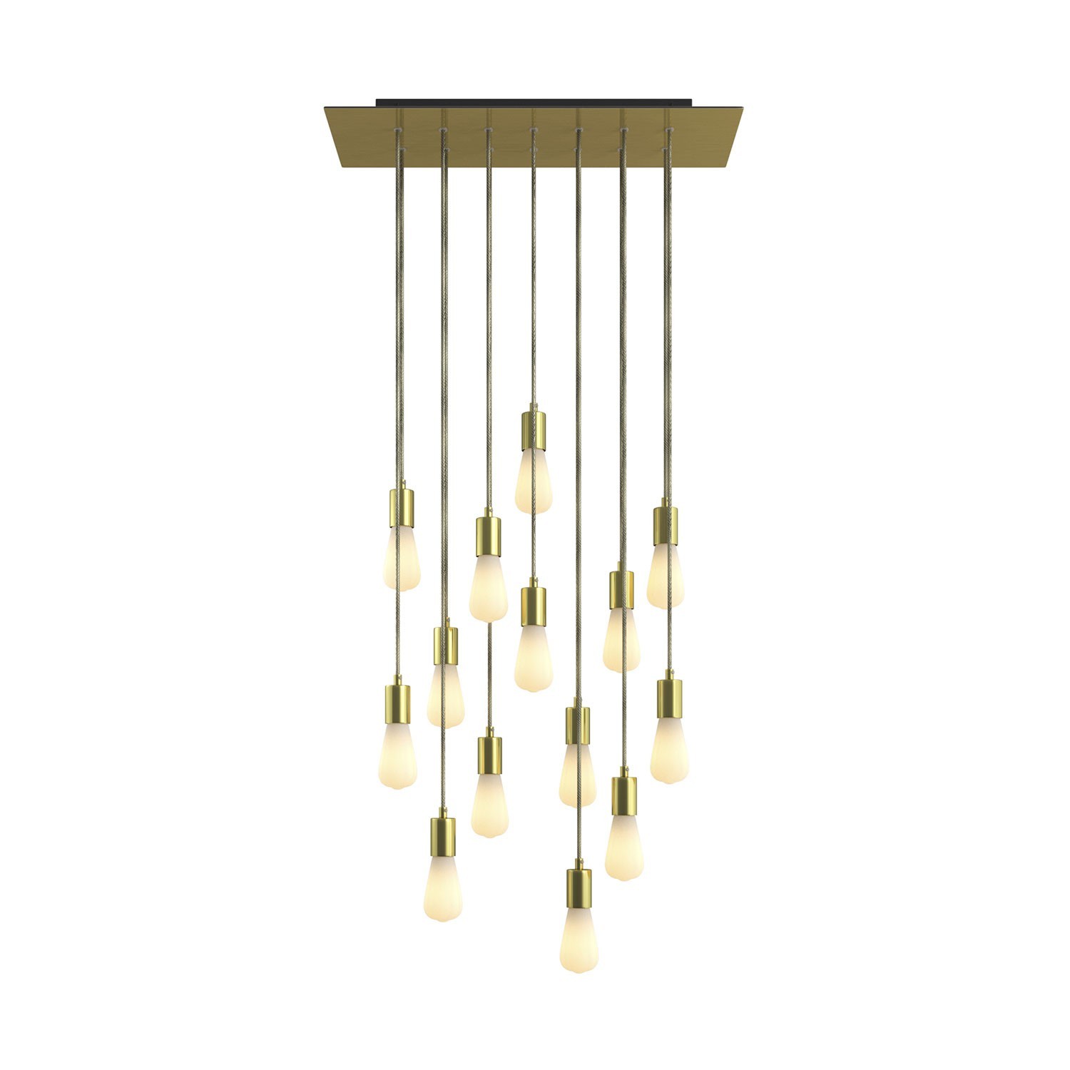 creative cables Závěsná lampa se 14 světly, s obdélníkovým XXL baldachýnem Rose-one, textilním kabelem a kovovými komponenty Barva: Hladký mosazný dibond