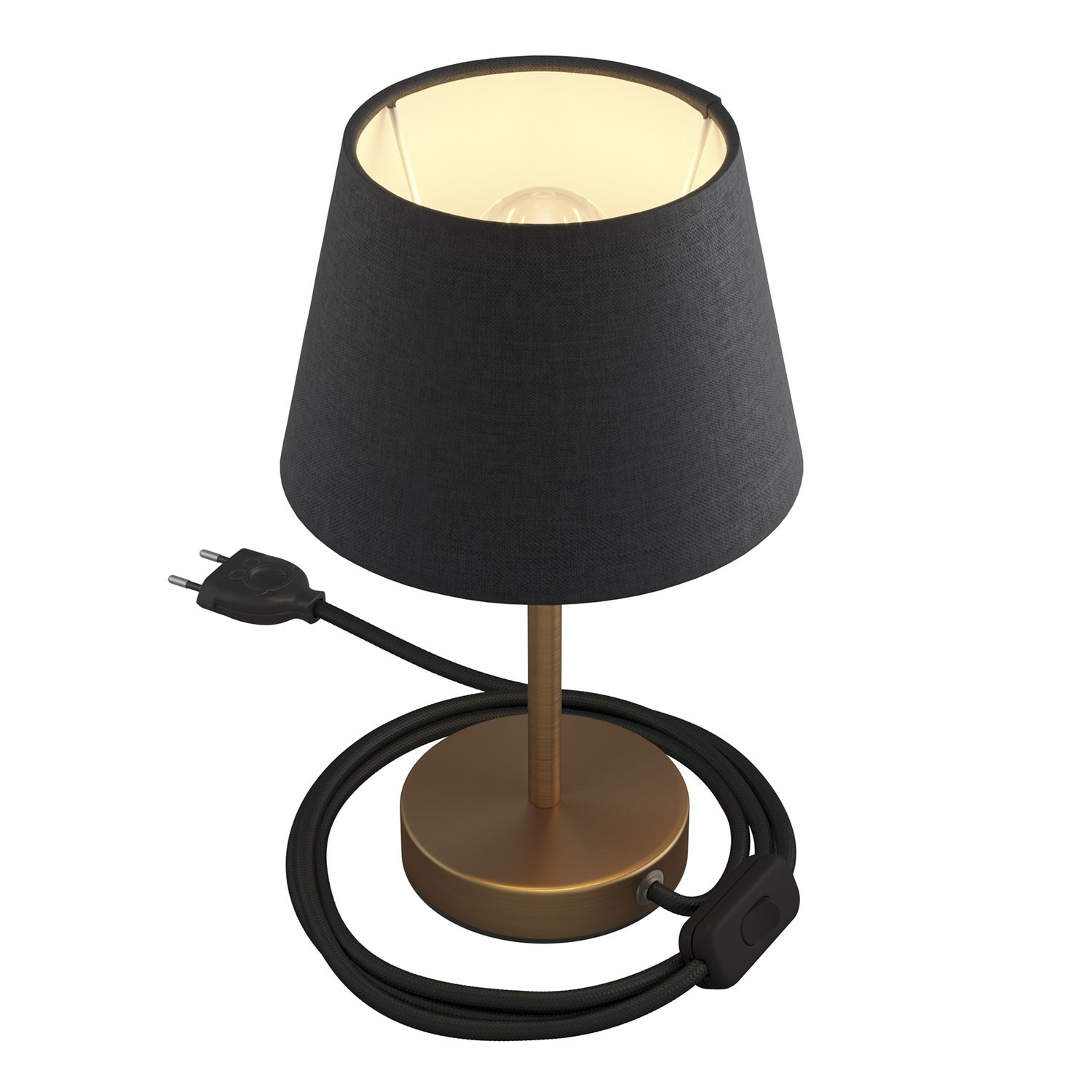 creative cables Alzaluce se stínidlem Impero, kovová stolní lampa se zástrčkou, kabelem a vypínačem Velikost: 15 cm, Barva: Broušený bronz-antracit