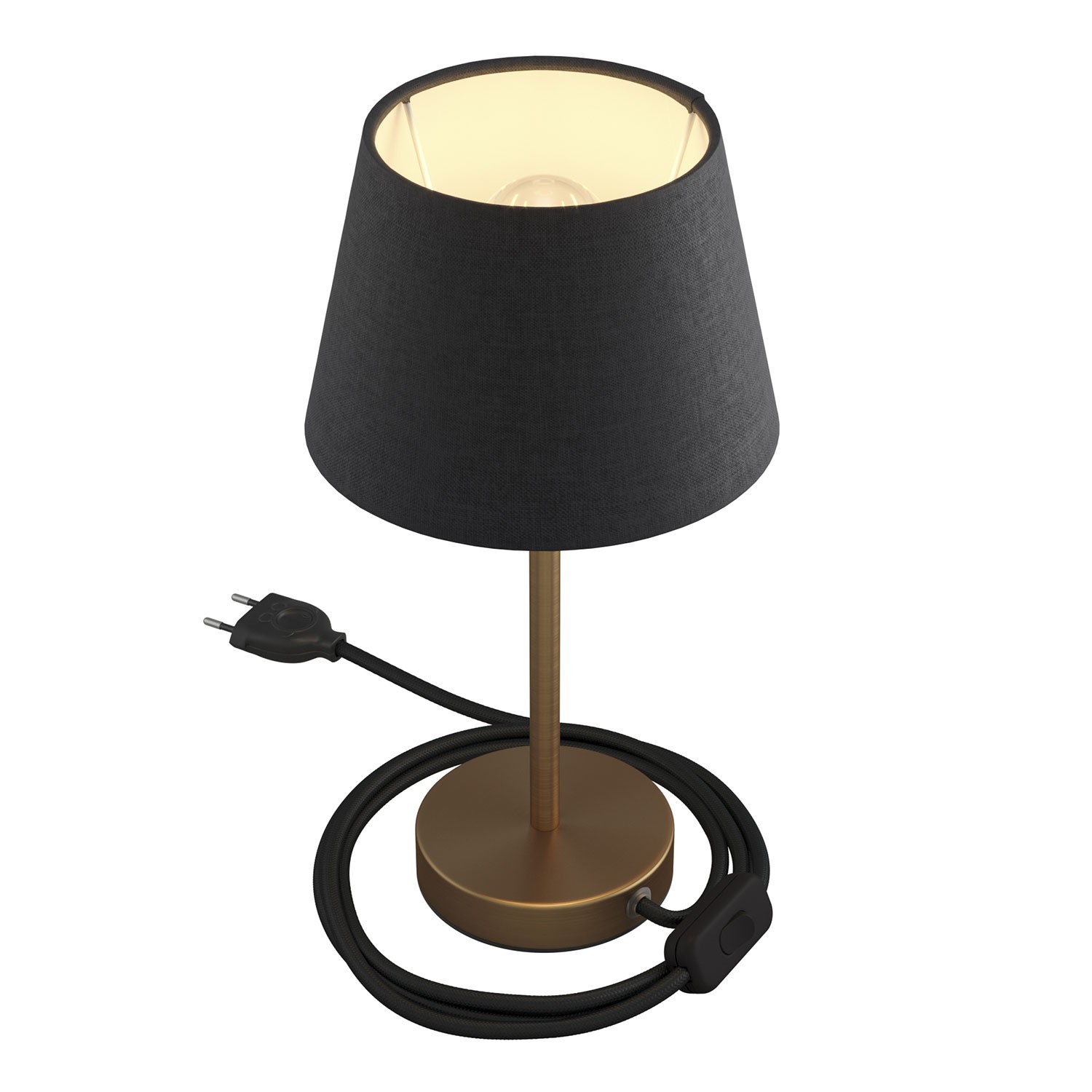 Levně creative cables Alzaluce se stínidlem Impero, kovová stolní lampa se zástrčkou, kabelem a vypínačem Velikost: 20 cm, Barva: Broušený bronz-antracit