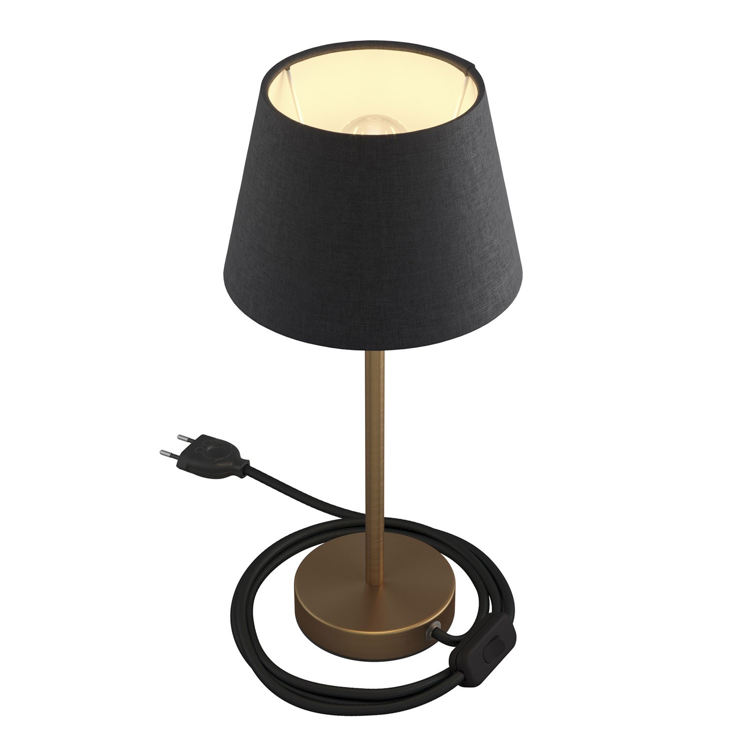 Levně creative cables Alzaluce se stínidlem Impero, kovová stolní lampa se zástrčkou, kabelem a vypínačem Velikost: 25 cm, Barva: Broušený bronz-antracit