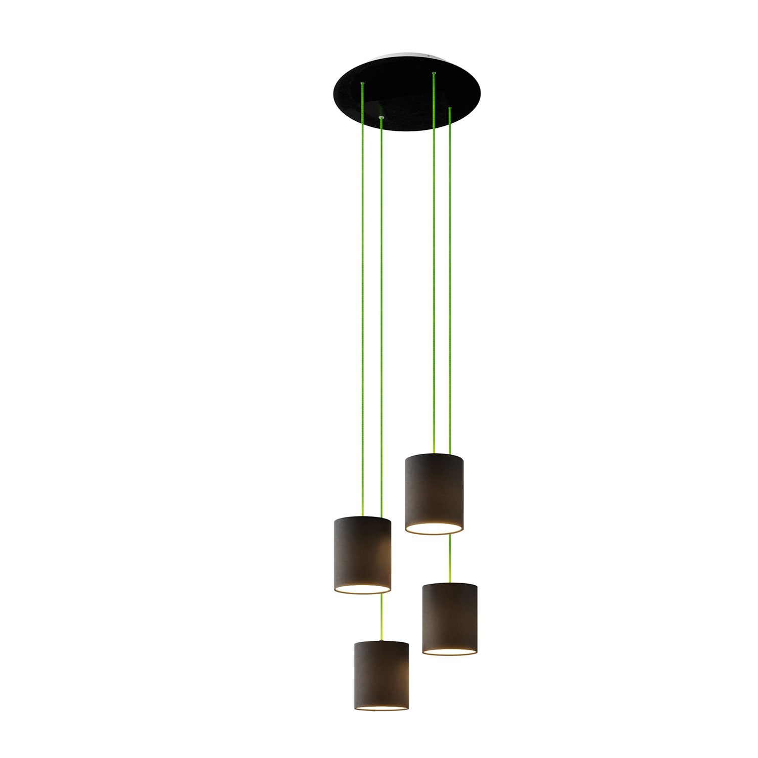 Levně creative cables Závěsná lampa se 4 světly, s kulatým XXL baldachýnem Rose-one, textilním kabelem a válcovými plátěnými stínidly Barva: Černá, Montáž: Sestavený