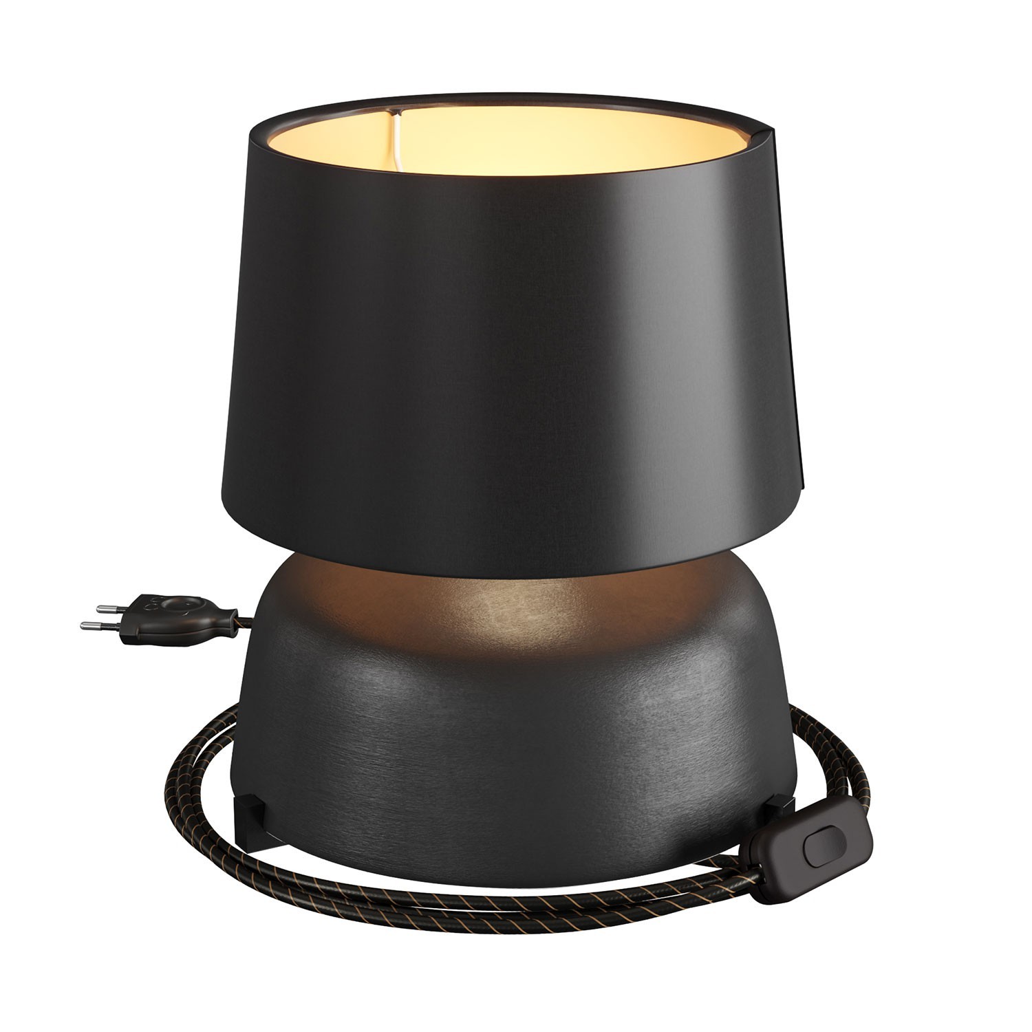 creative cables Keramická stolní lampa coppa se stínidlem Athena, s textilním kabelem, vypínačem a dvoupólovou zástrčkou Barva: Tabulová černá-černá