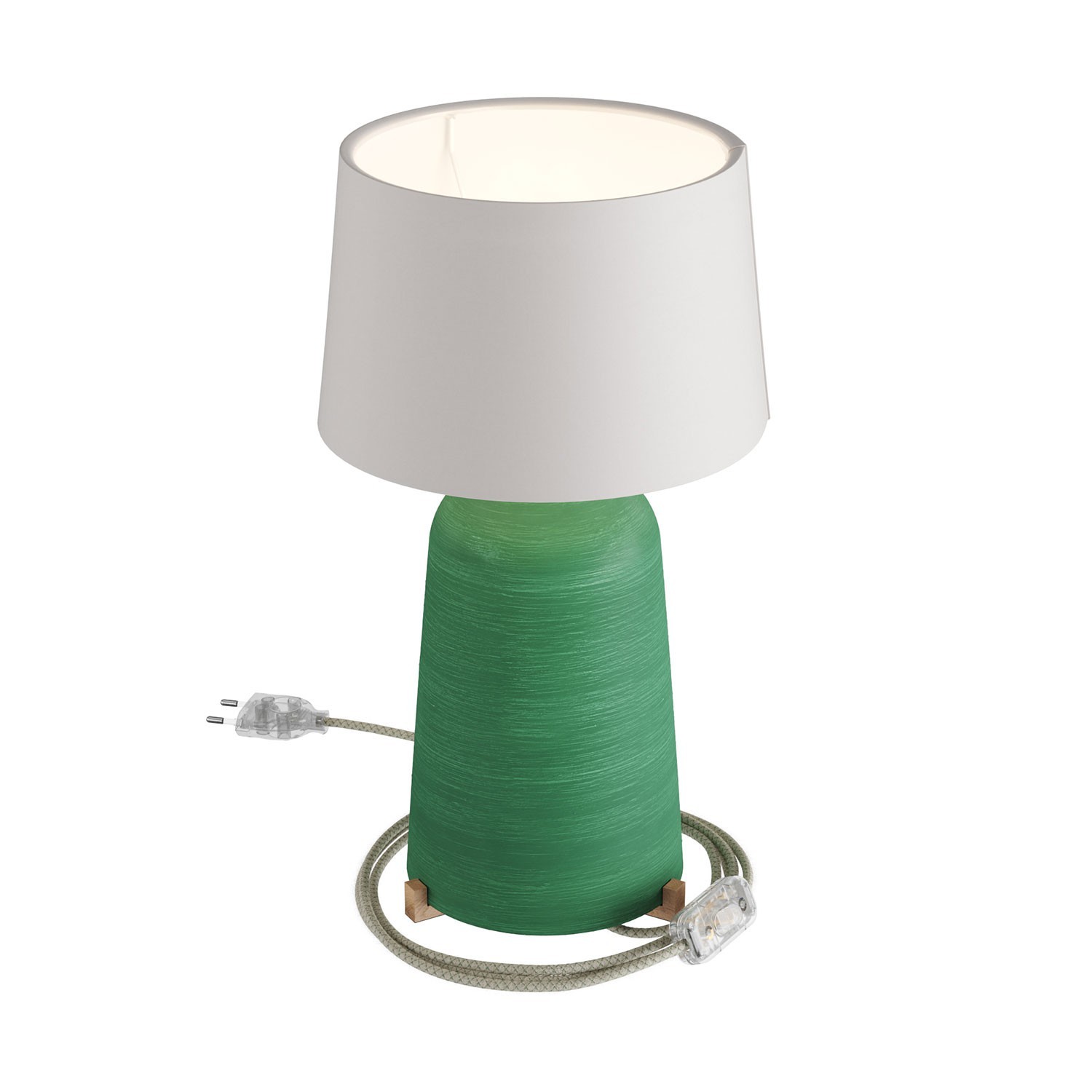 creative cables Keramická stolní lampa bottiglia se stínidlem Athena, s textilním kabelem, vypínačem a dvoupólovou zástrčkou Barva: Zelená strukturovaná-bílá
