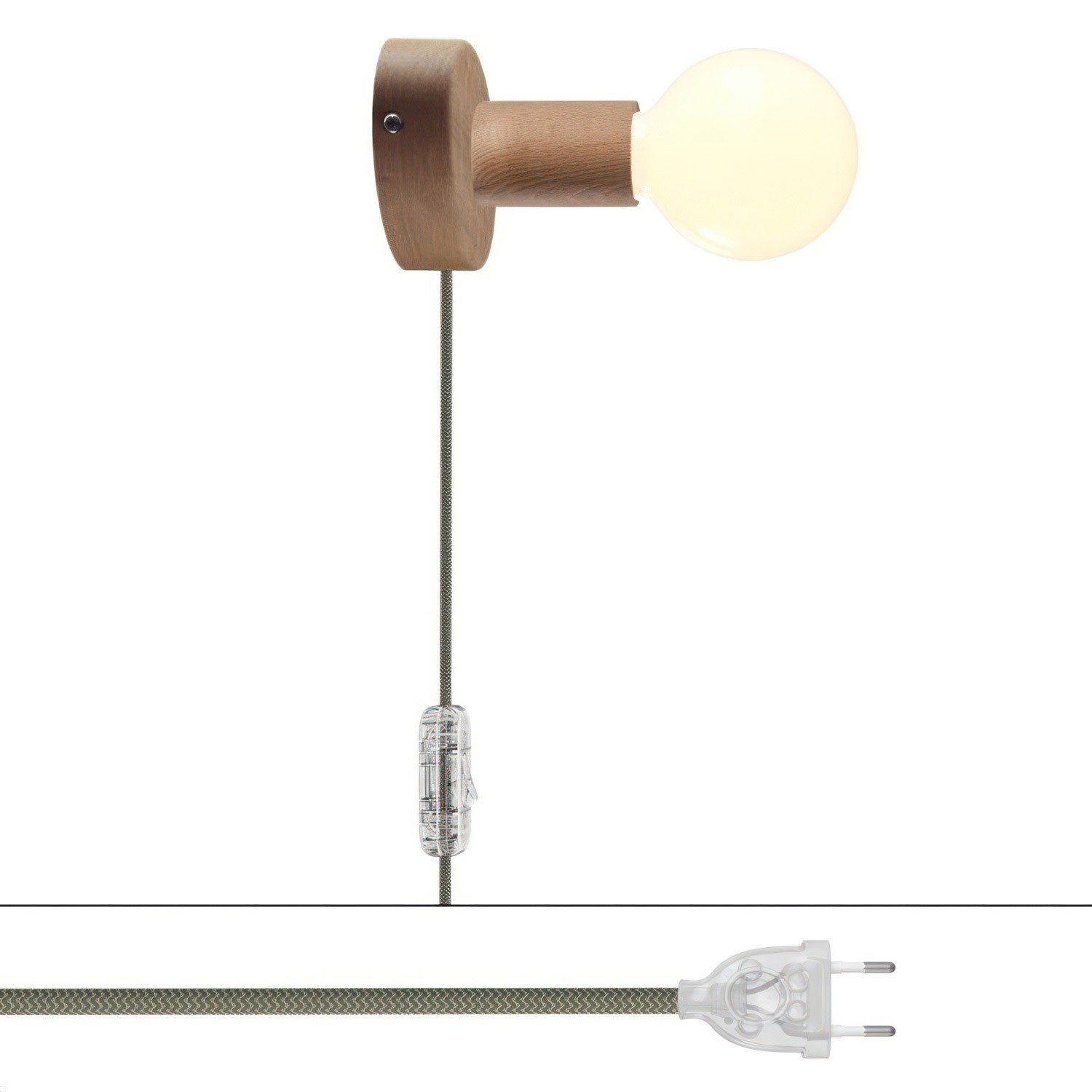 Levně creative cables Spostaluce, nástěnná dřevěná lampa s vypínačem a zástrčkou Barva: Neutrální-Rd72