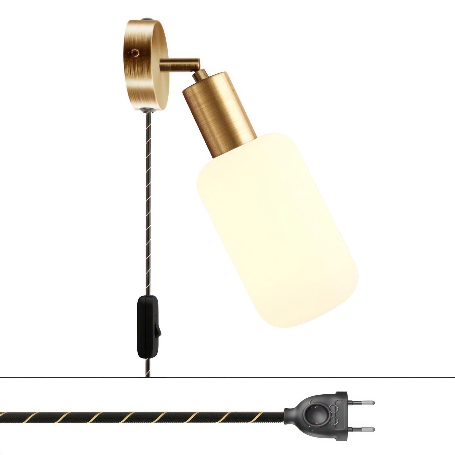 creative cables Spostaluce, nástěnná kovová lampa s nastavitelným kovovým kloubem, vypínačem a zástrčkou Barva: Matný bronz