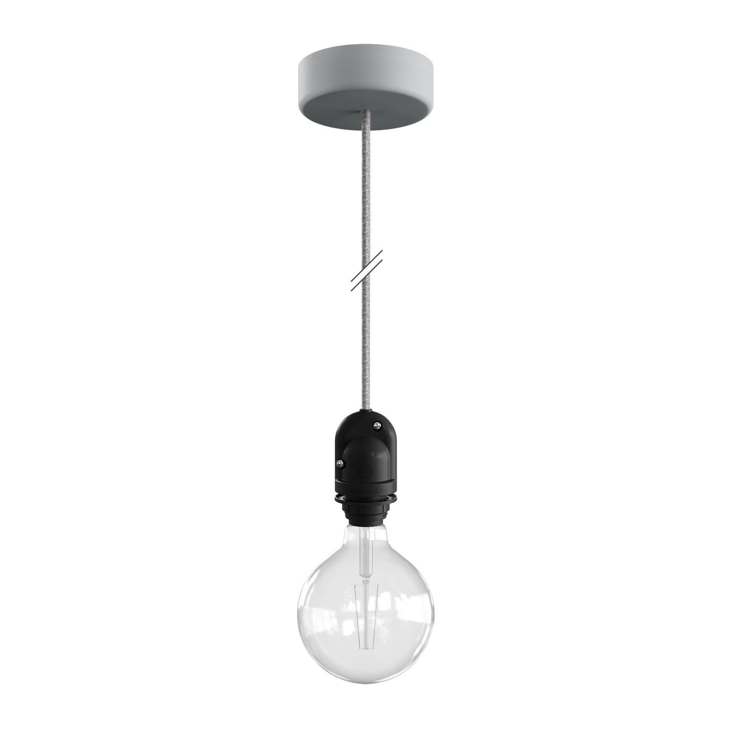 creative cables EIVA závěsná lampa do exteriéru pro stínidlo, 1,5m textilního kabelu, silikonový baldachýn a objímka, IP65 voděodolná Barva: Šedá
