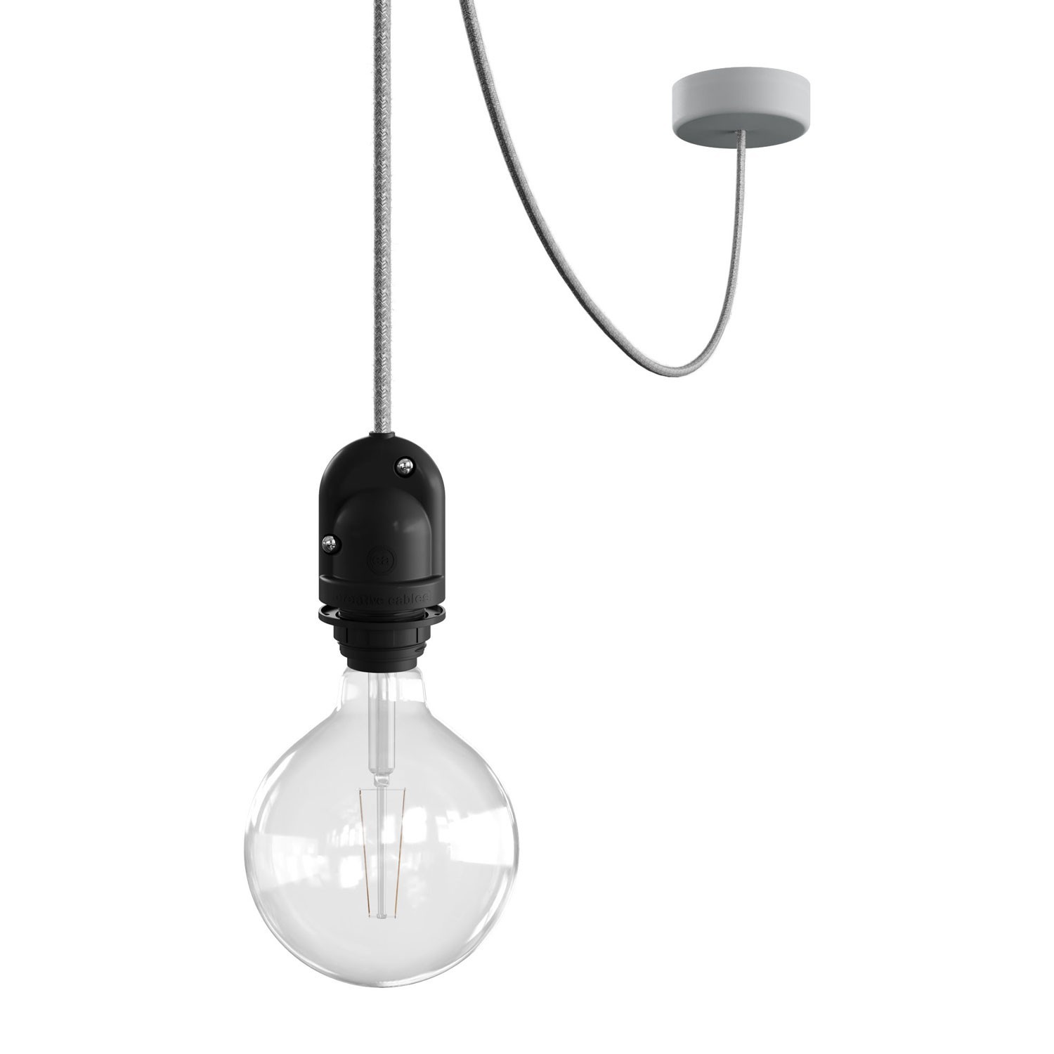 creative cables EIVA závěsná lampa do exteriéru pro stínidlo, 5m textilního kabelu, silikonový baldachýn a objímka, IP65 voděodolná Barva: Šedá