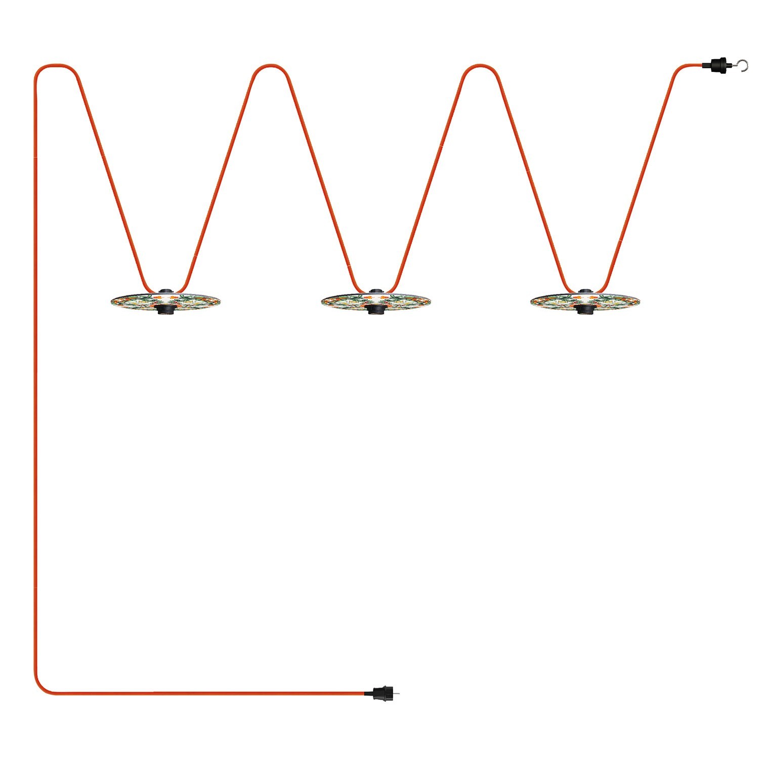 creative cables Světelný řetěz LUMET 'maioliche', textilní kabel od 10m délky, 3x objímky a stínidla, háček a zástrčka Barva: Červeno-zelená