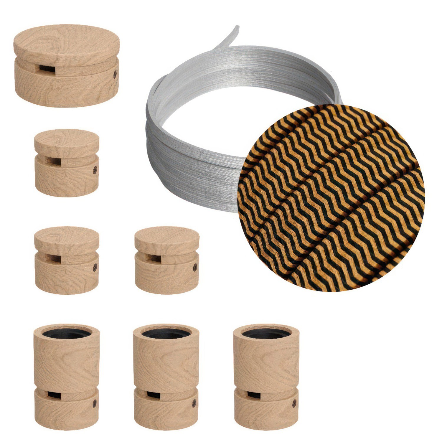 Levně creative cables Filé system - sestava pro přímou instalaci - 5m kabelu pro světelné šňúry a 7 dřevěných komponentů Barva kabelu: Černá-whisky - CZ22