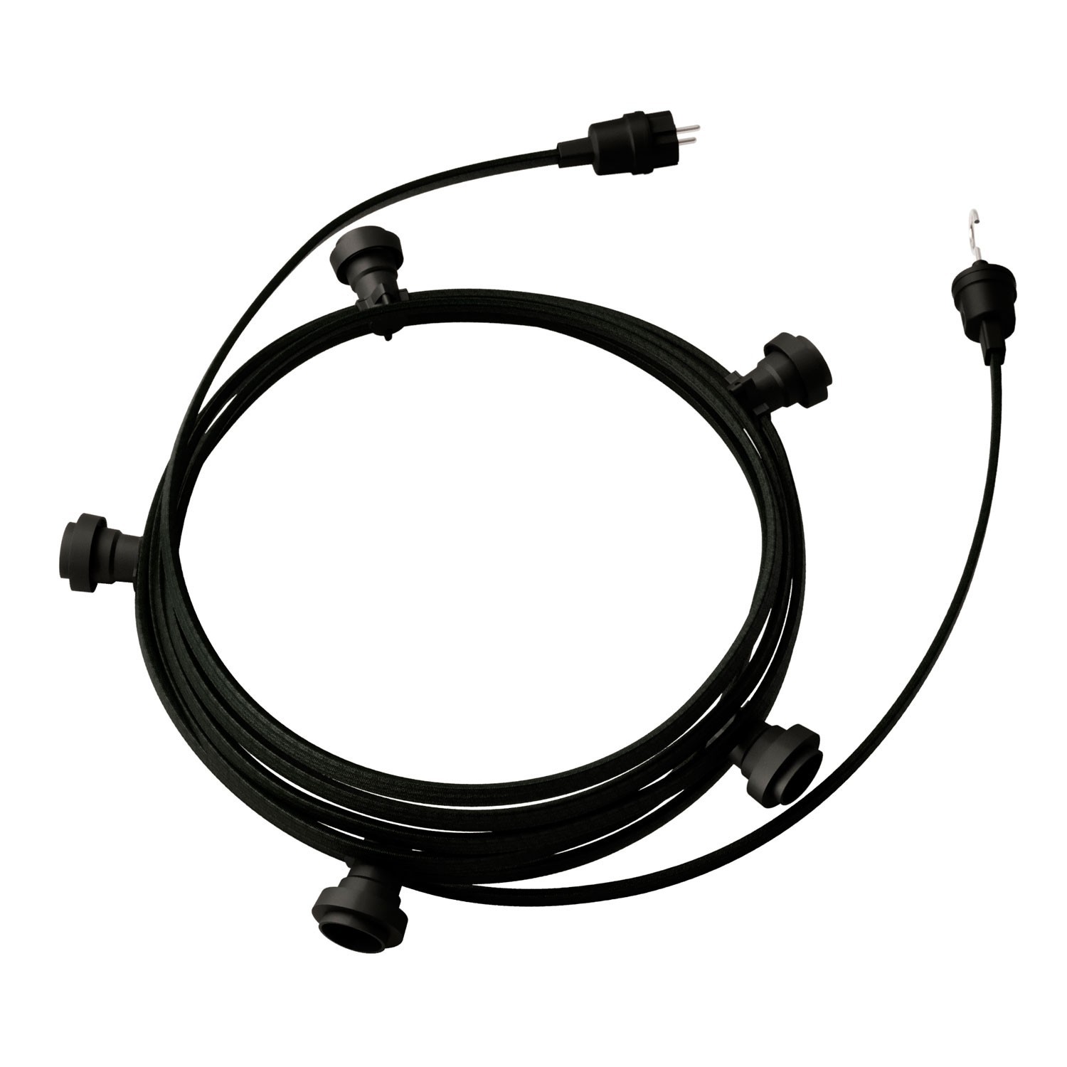 creative cables Hotový světelný řetěz LUMET 7,5 m je sestavený z 5 černých objímek, háčku a zástrčky Barva kabelu: Černá - CM04