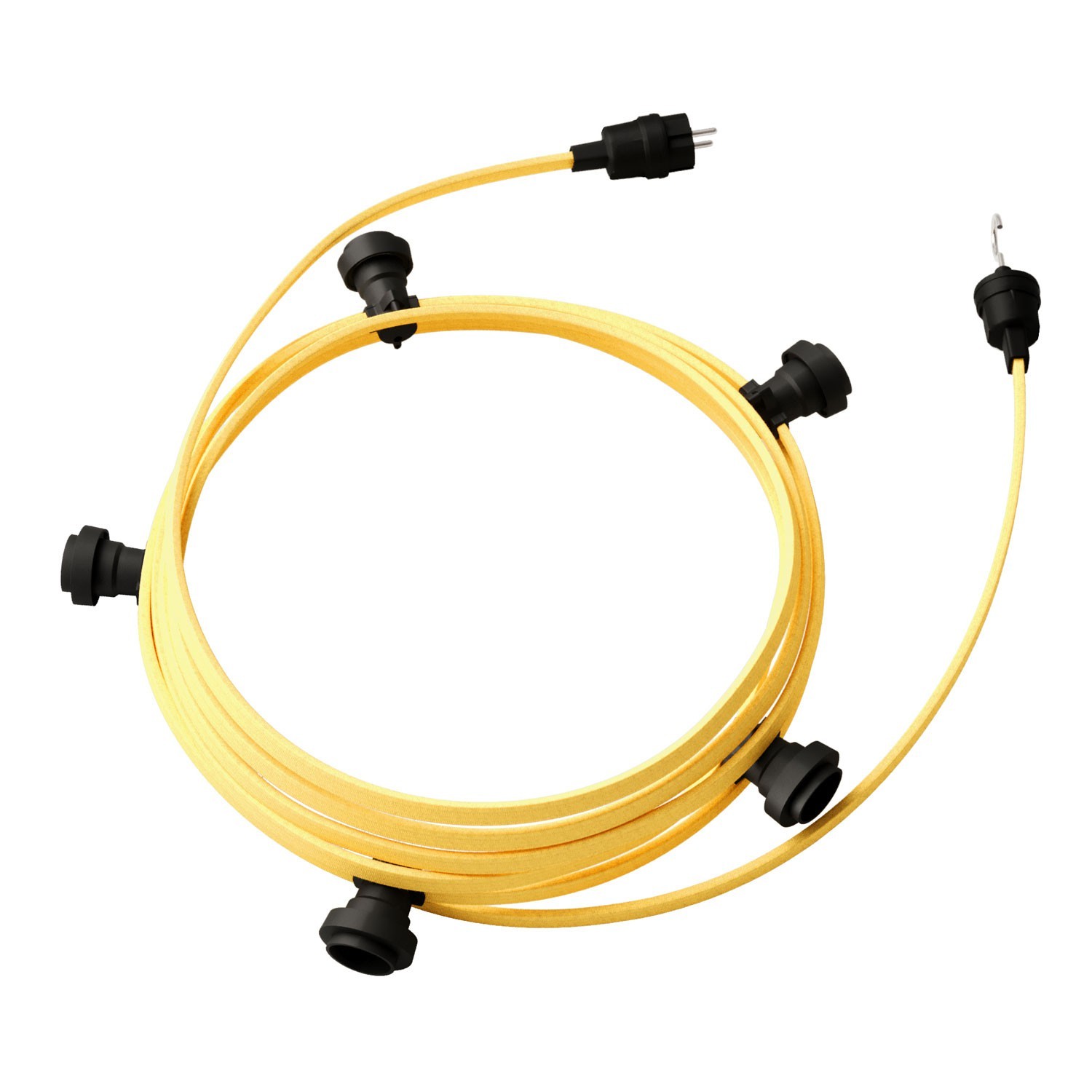 creative cables Hotový světelný řetěz LUMET 7,5 m je sestavený z 5 černých objímek, háčku a zástrčky Barva kabelu: Žlutá - CM10