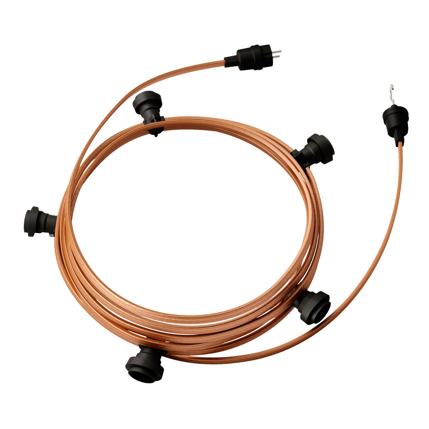 creative cables Hotový světelný řetěz LUMET 7,5 m je sestavený z 5 černých objímek, háčku a zástrčky Barva kabelu: Whisky - CM22