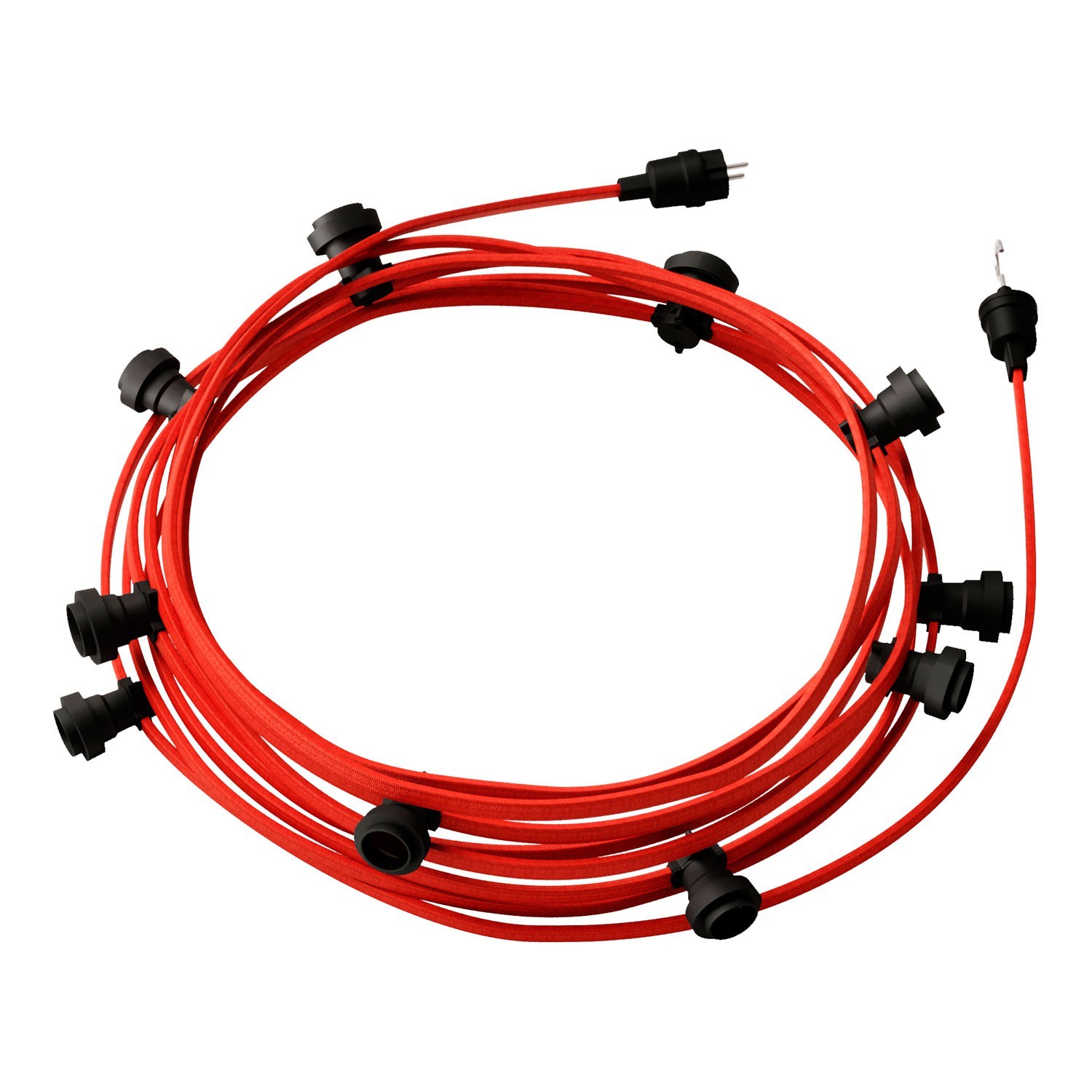 Levně creative cables Hotový světelný řetěz LUMET 12,5 m je sestavený z 10 černých objímek, háčku a zástrčky Barva kabelu: Červená - CM09
