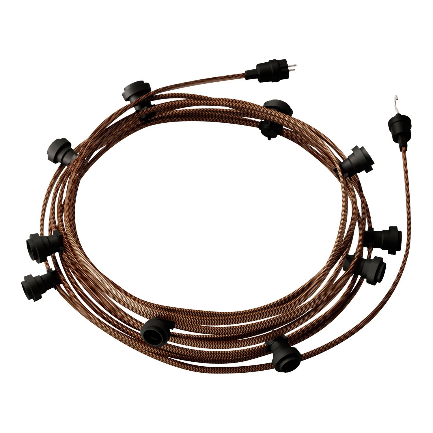 creative cables Hotový světelný řetěz LUMET 12,5 m je sestavený z 10 černých objímek, háčku a zástrčky Barva kabelu: Černá-whisky - CZ22