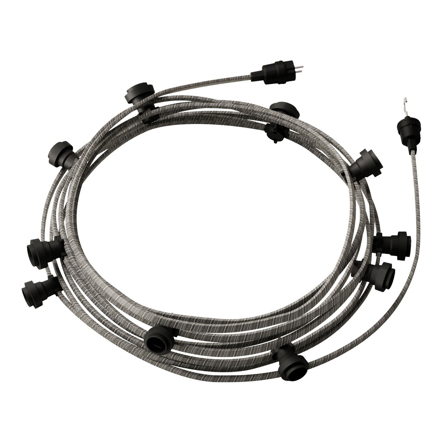 creative cables Hotový světelný řetěz LUMET 12,5 m je sestavený z 10 černých objímek, háčku a zástrčky Barva kabelu: Bílo-černá - ECC37