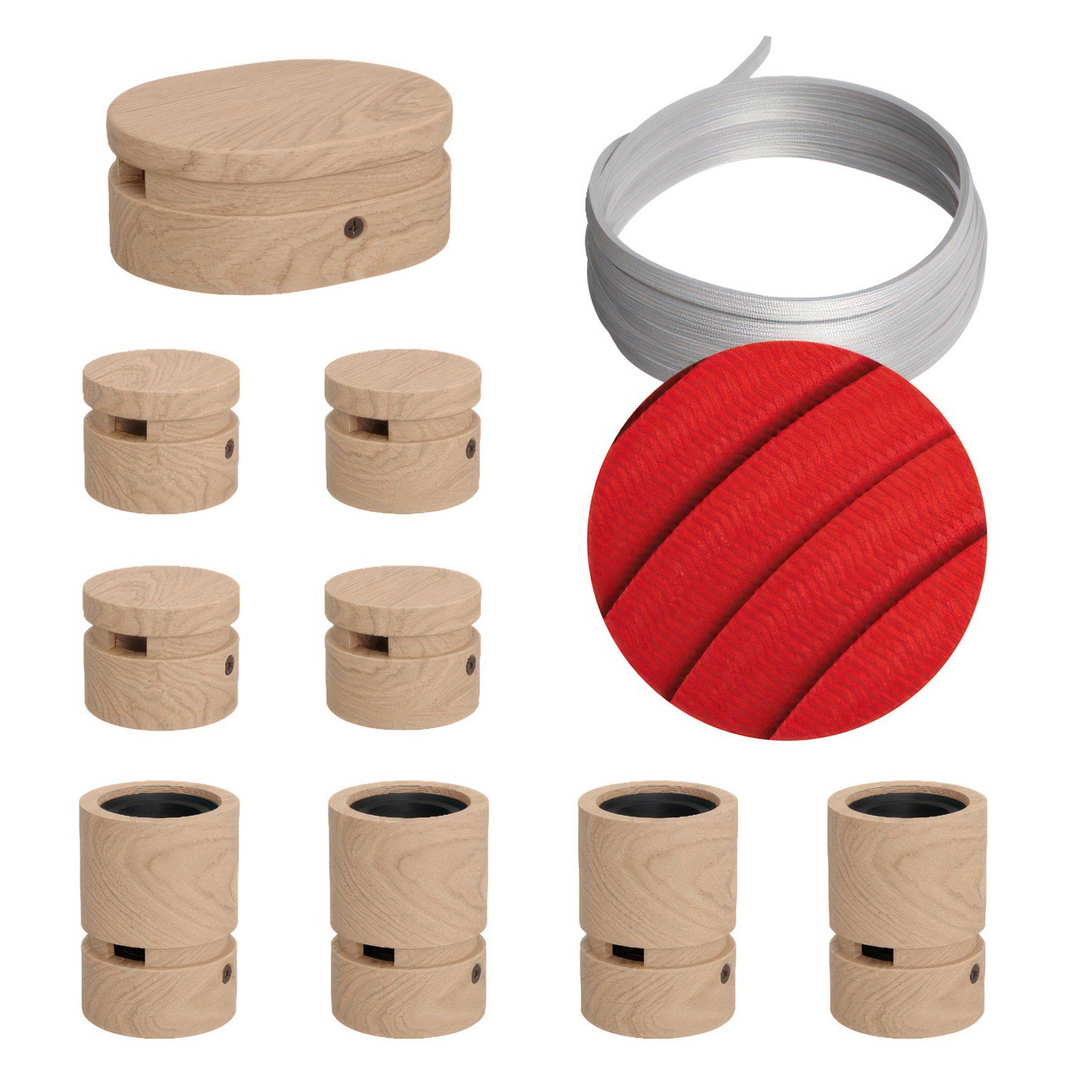 creative cables Filé systém - sestava pro symetrickou instalaci - 5m kabelu pro světelné řetězy a 9 dřevěných komponentů Barva kabelu: Červená - CM09