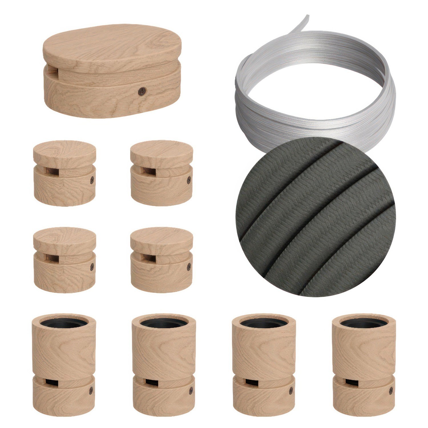 creative cables Filé systém - sestava pro symetrickou instalaci - 5m kabelu pro světelné řetězy a 9 dřevěných komponentů Barva kabelu: Šedá - CM03