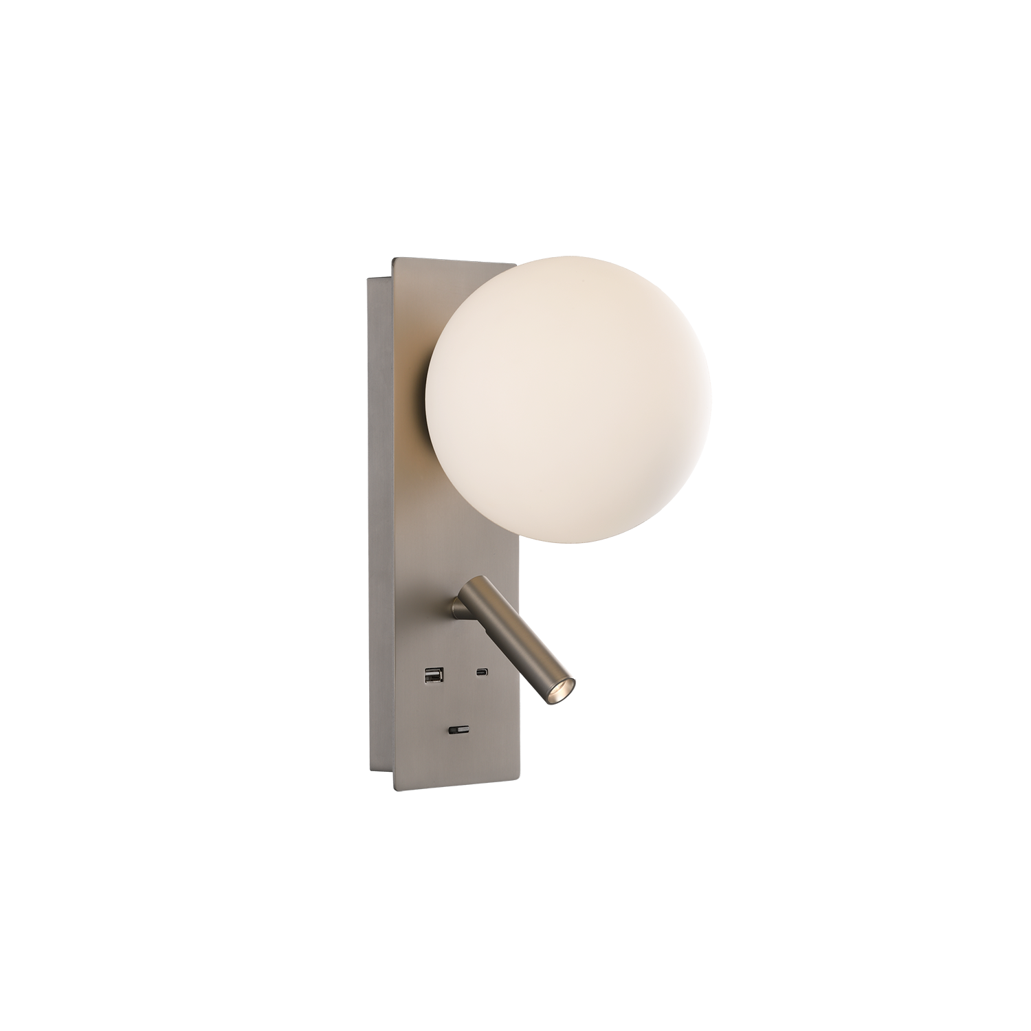 ACB Iluminacion Nástěnné LED svítidlo KIN, v. 28 cm, 8W + 3W, CRI90, 2x vstup USB/USBC Barva: Nikl