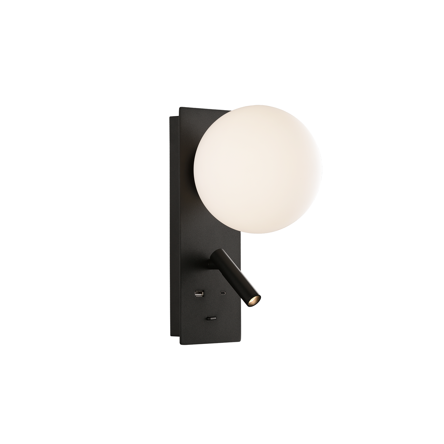 ACB Iluminacion Nástěnné LED svítidlo KIN, v. 28 cm, 8W + 3W, CRI90, 2x vstup USB/USBC Barva: Černá