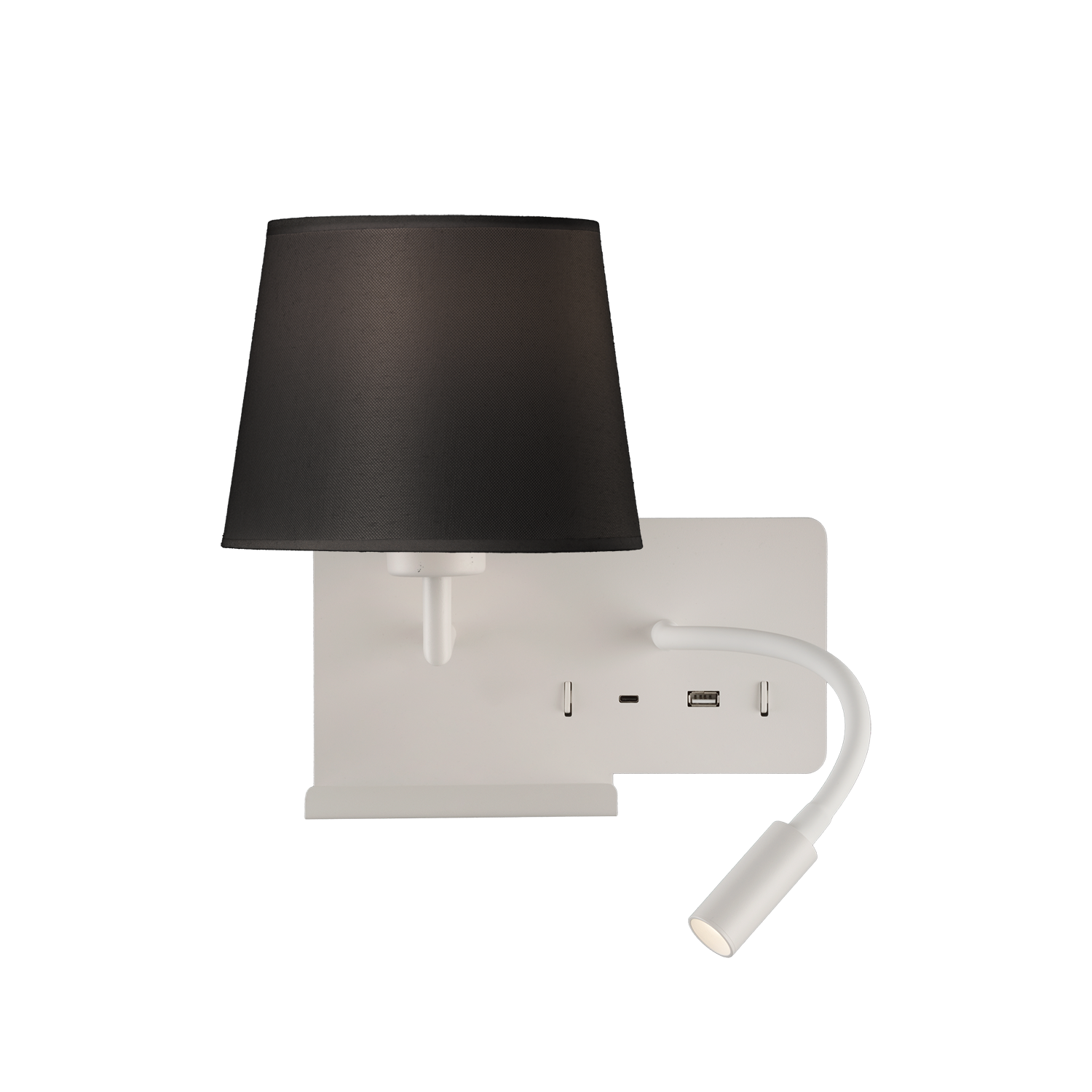 ACB Iluminacion Nástěnné LED svítidlo HOLD levé, 3W + 1xE27 15W, CRI90, 2x vstup USB/USBC Barva: Bílá, Barva montury: Černá